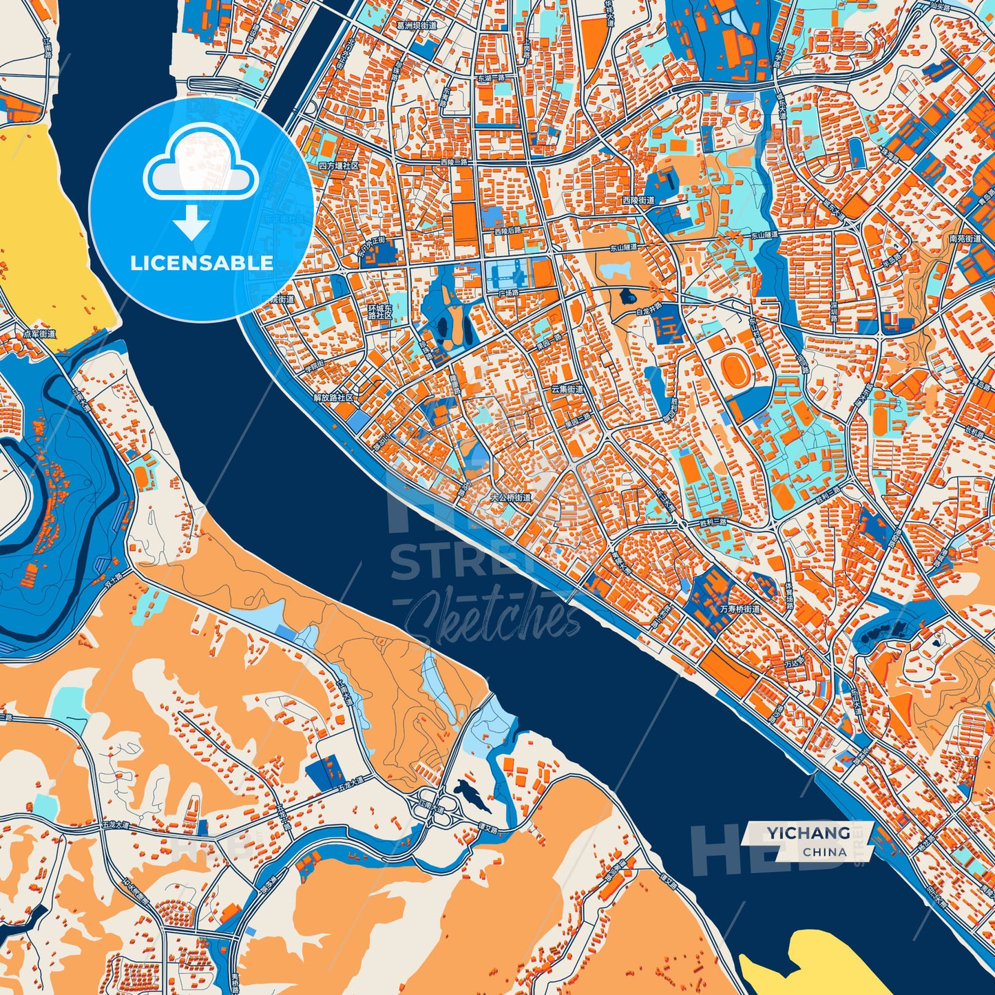 Canvas Print Template of Yichang Street Map