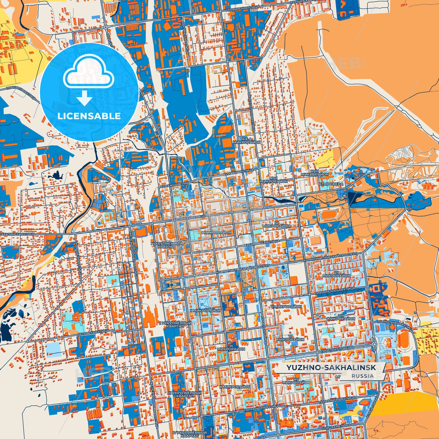 Canvas Print Template of Yuzhno-Sakhalinsk Street Map