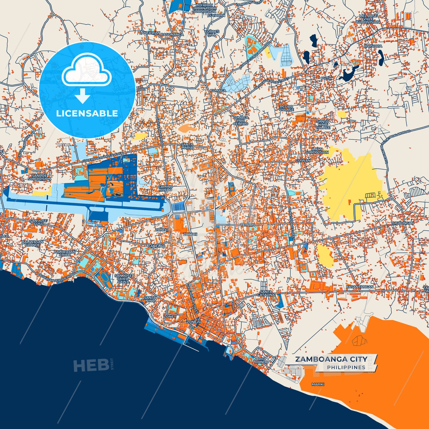 Canvas Print Template of Zamboanga City Street Map