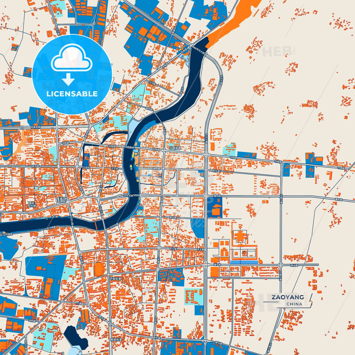 Canvas Print Template of Zaoyang Street Map