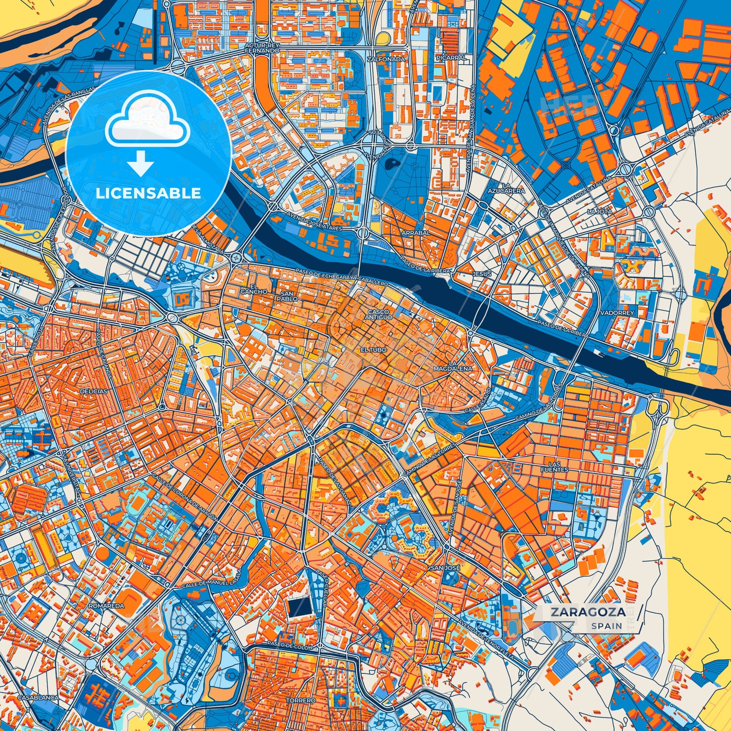 Canvas Print Template of Zaragoza Street Map