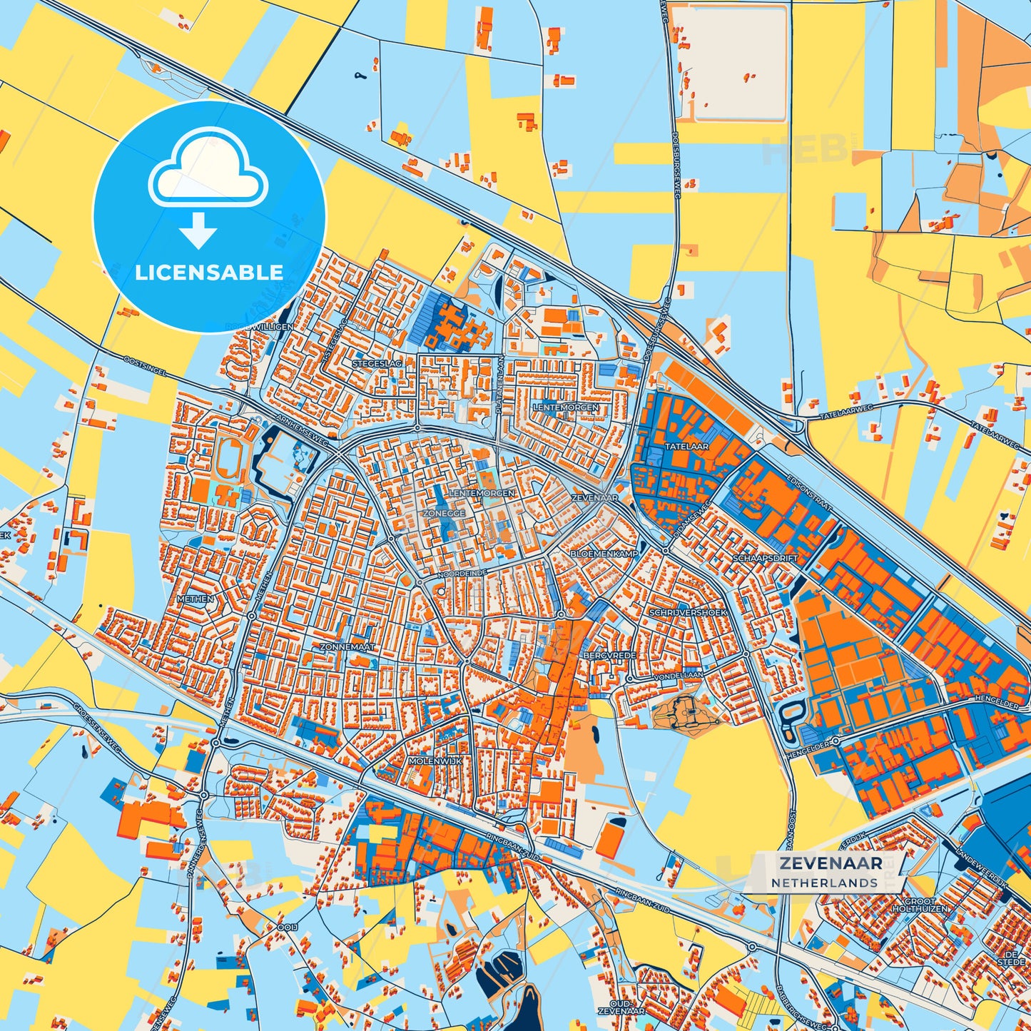 Canvas Print Template of Zevenaar Street Map