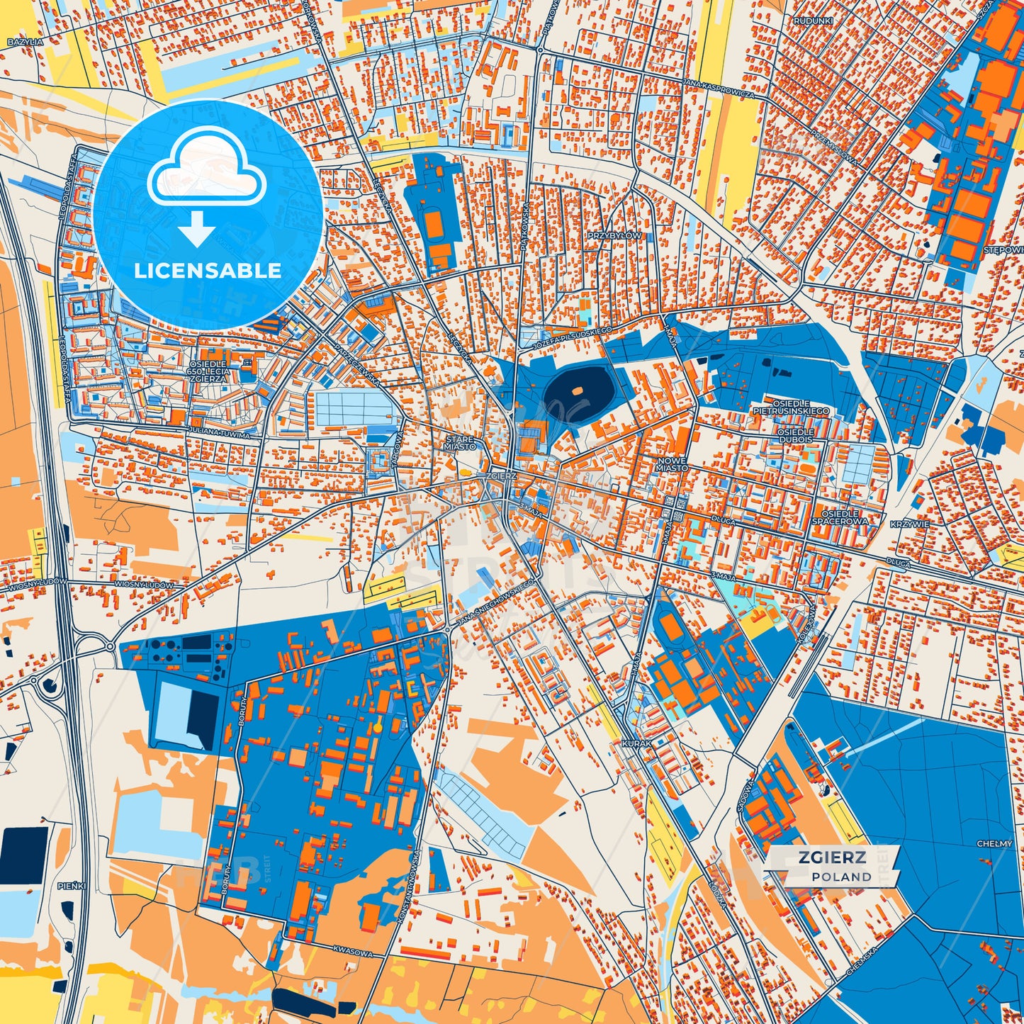 Canvas Print Template of Zgierz Street Map