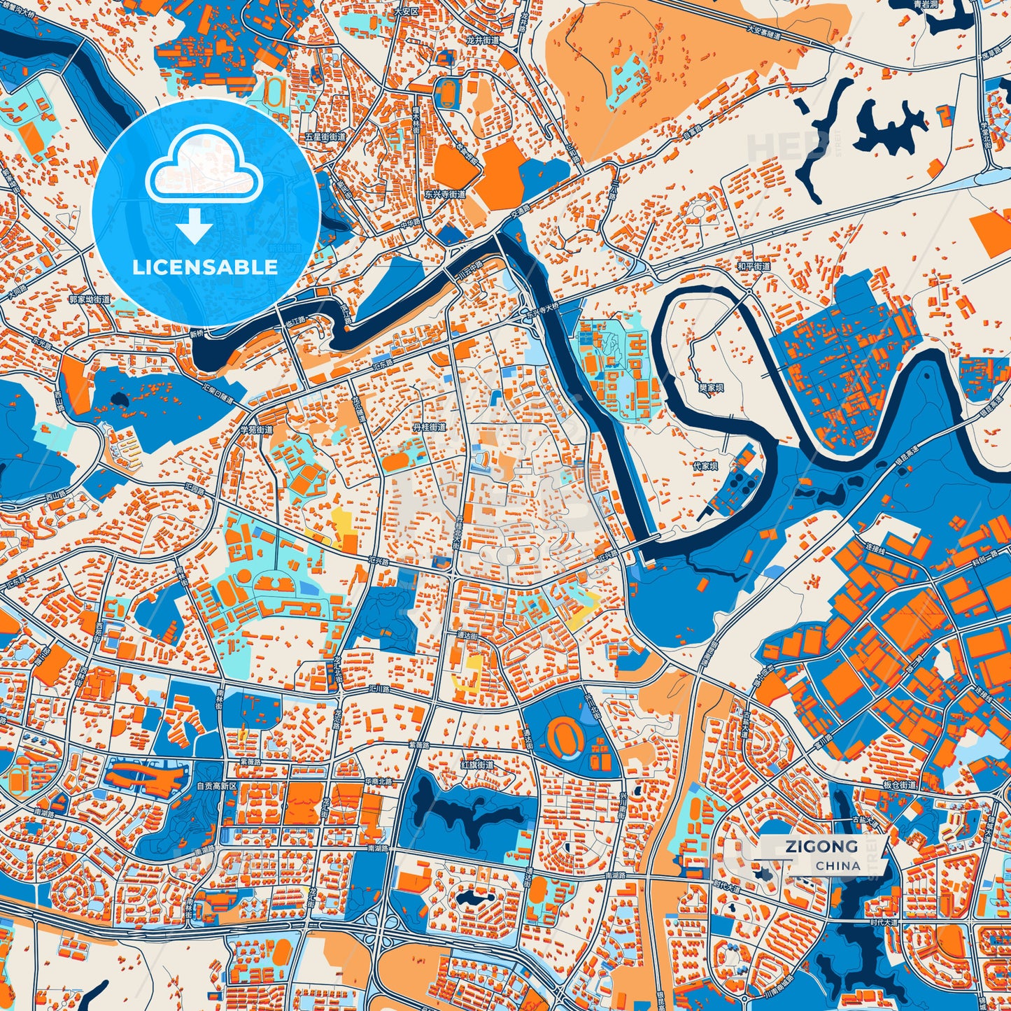 Canvas Print Template of Zigong Street Map