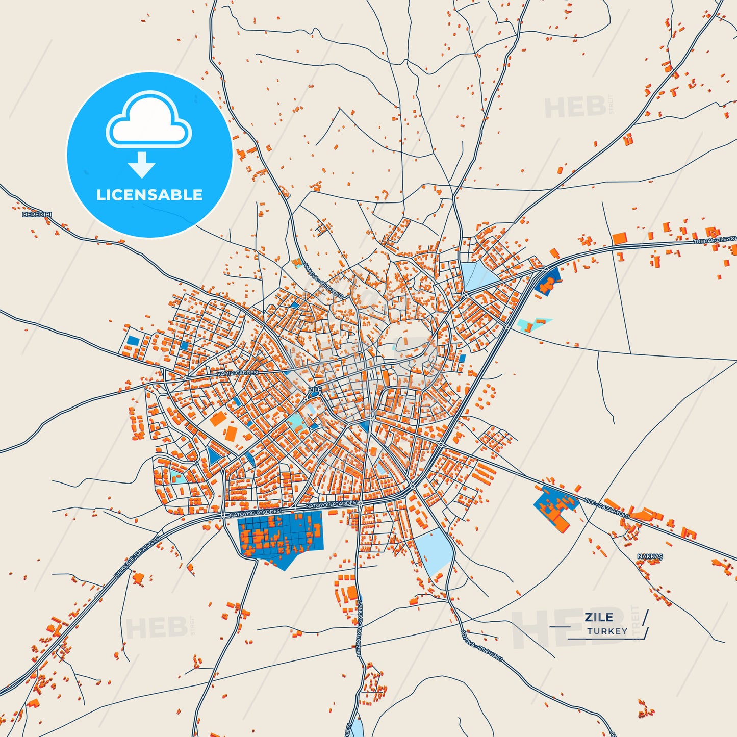 Canvas Print Template of Zile Street Map