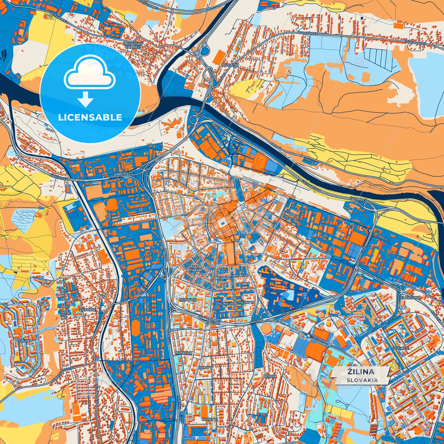 Canvas Print Template of Žilina Street Map