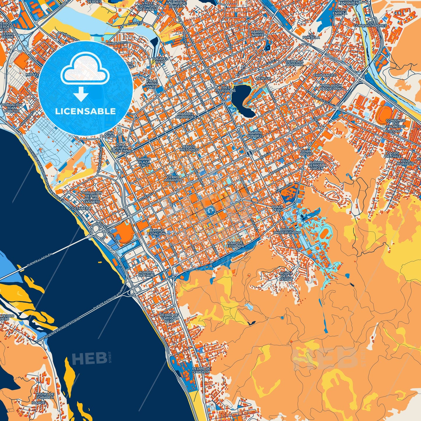 Colorful Concepcion Street Map with Labels and Buildings