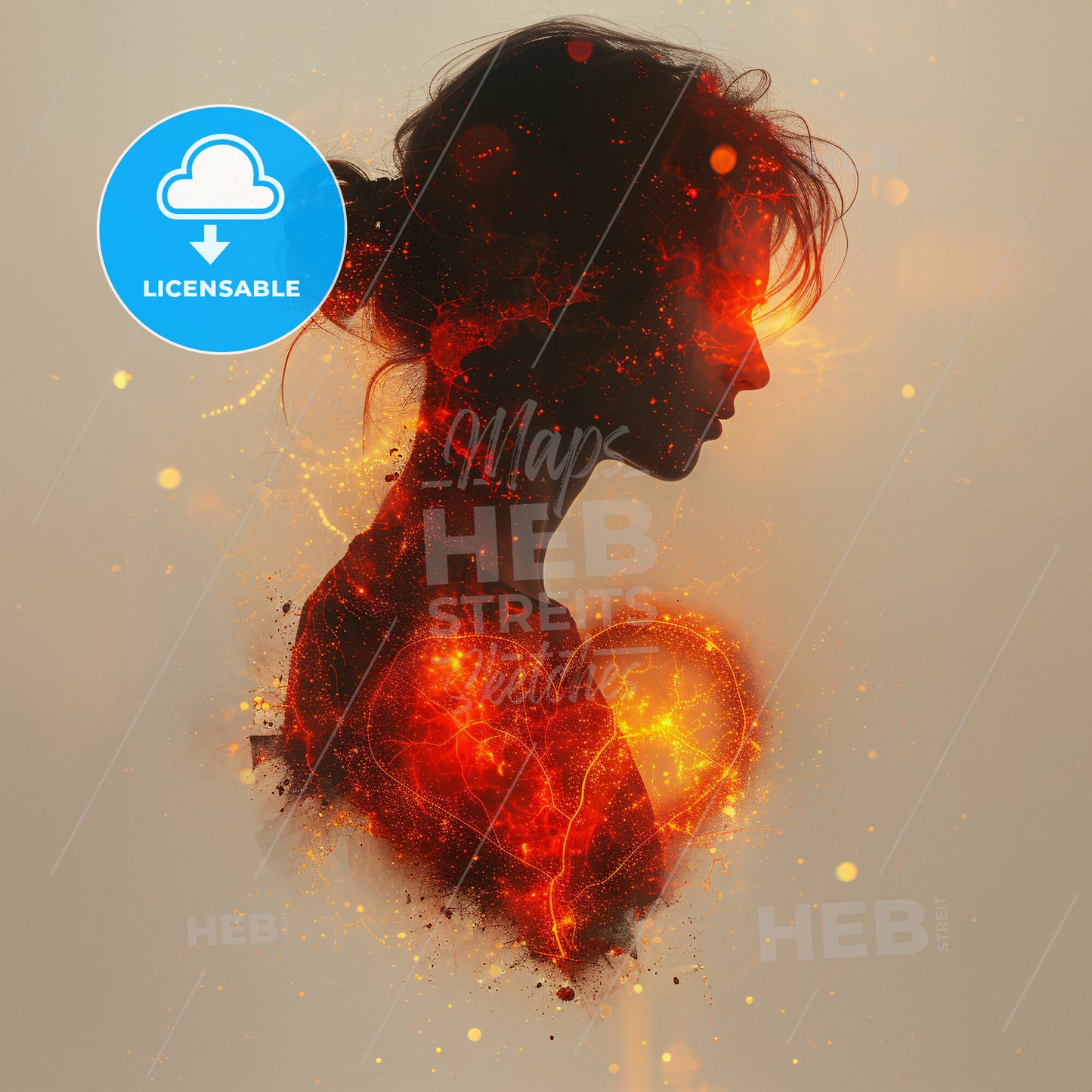 Consumer Connections: The Heart of Commerce - A womans face with fire and light