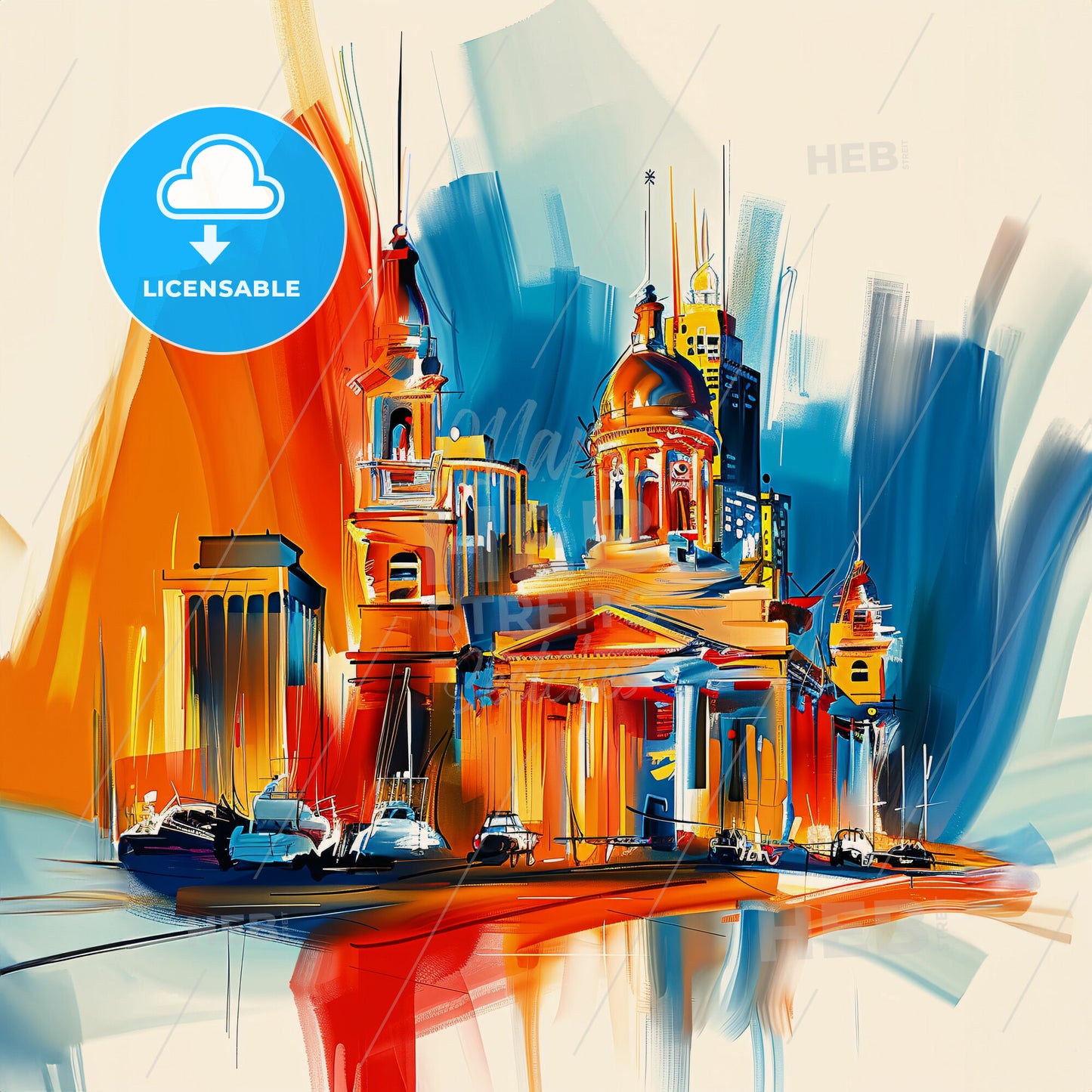 Vibrant Corpus Christi, Texas - A Painting Of A Building With A Colorful Background