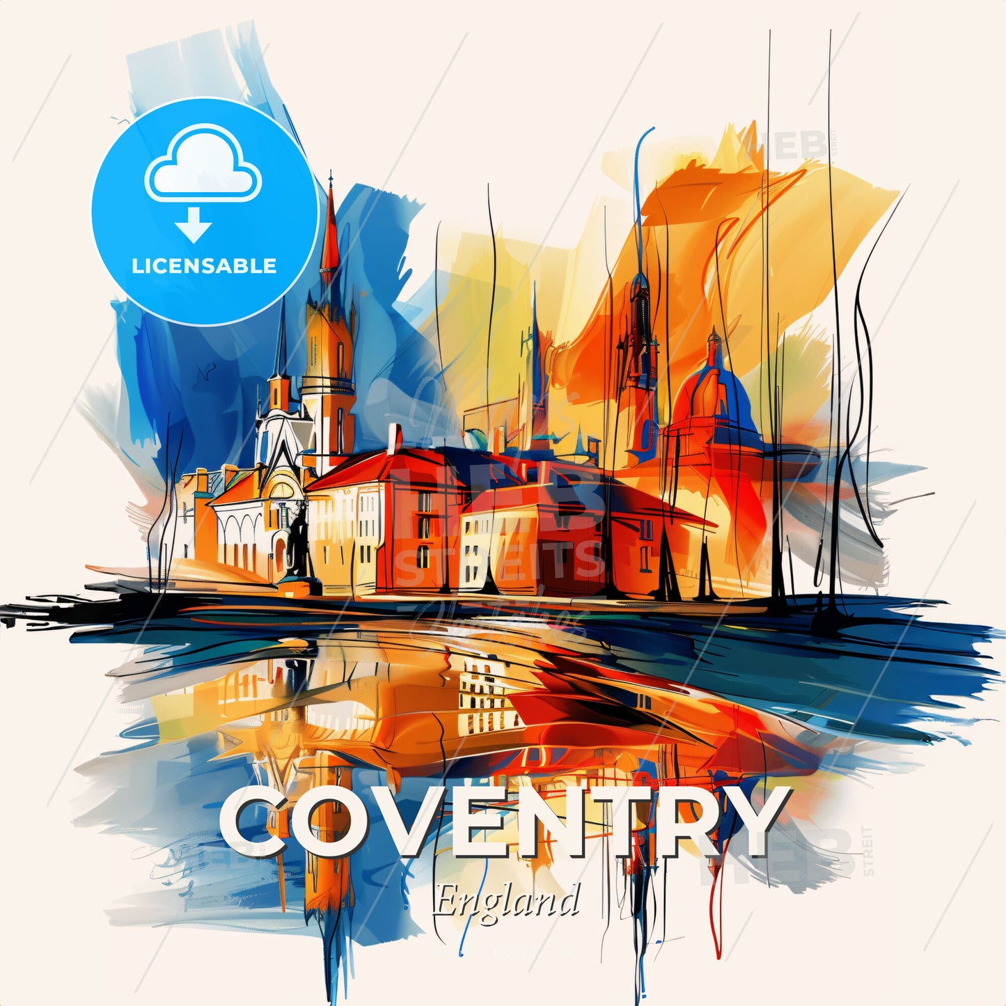 Vibrant Coventry, England - A Painting Of A City - Square format print template