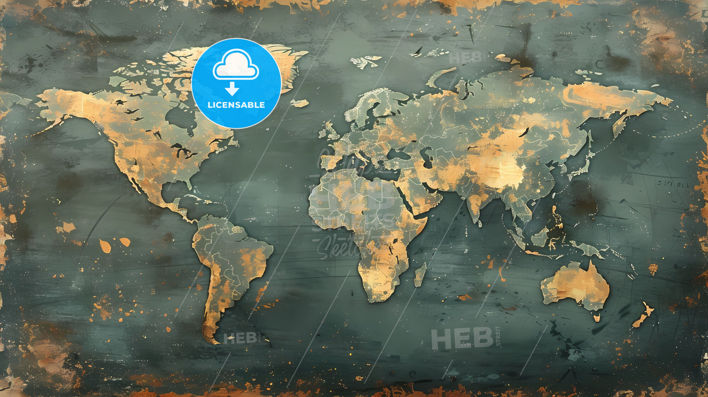 Artistic World Map on Gray Background - Colorful Painted World Map Artwork