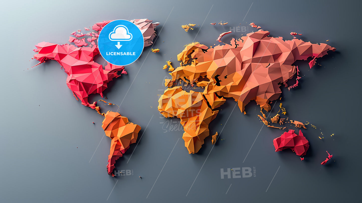 Vibrant Artistic World Map Painting on Gray Backdrop, Showcasing Artistic Geopolitical Expression