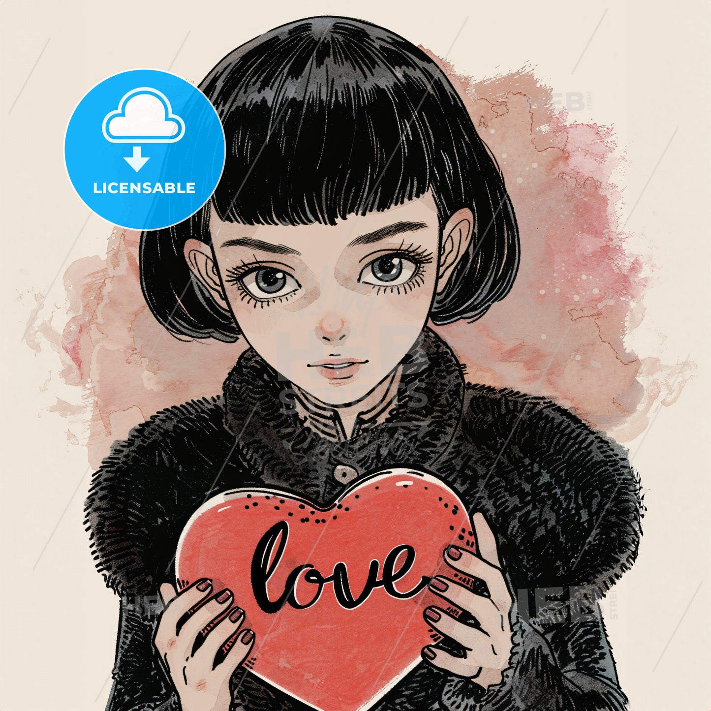 A Cartoon Of A Girl Holding A Heart
