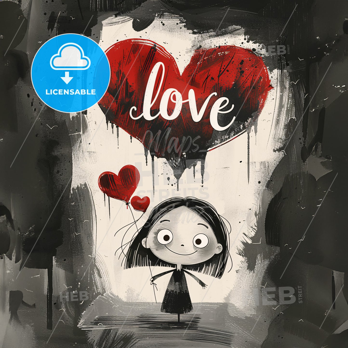 A Cartoon Girl With Hearts