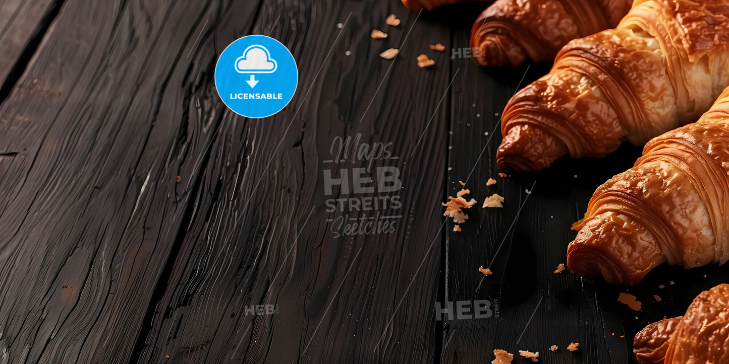 Vibrant Croissants Artwork, Black Table Background, Modern Painting, Copy Space