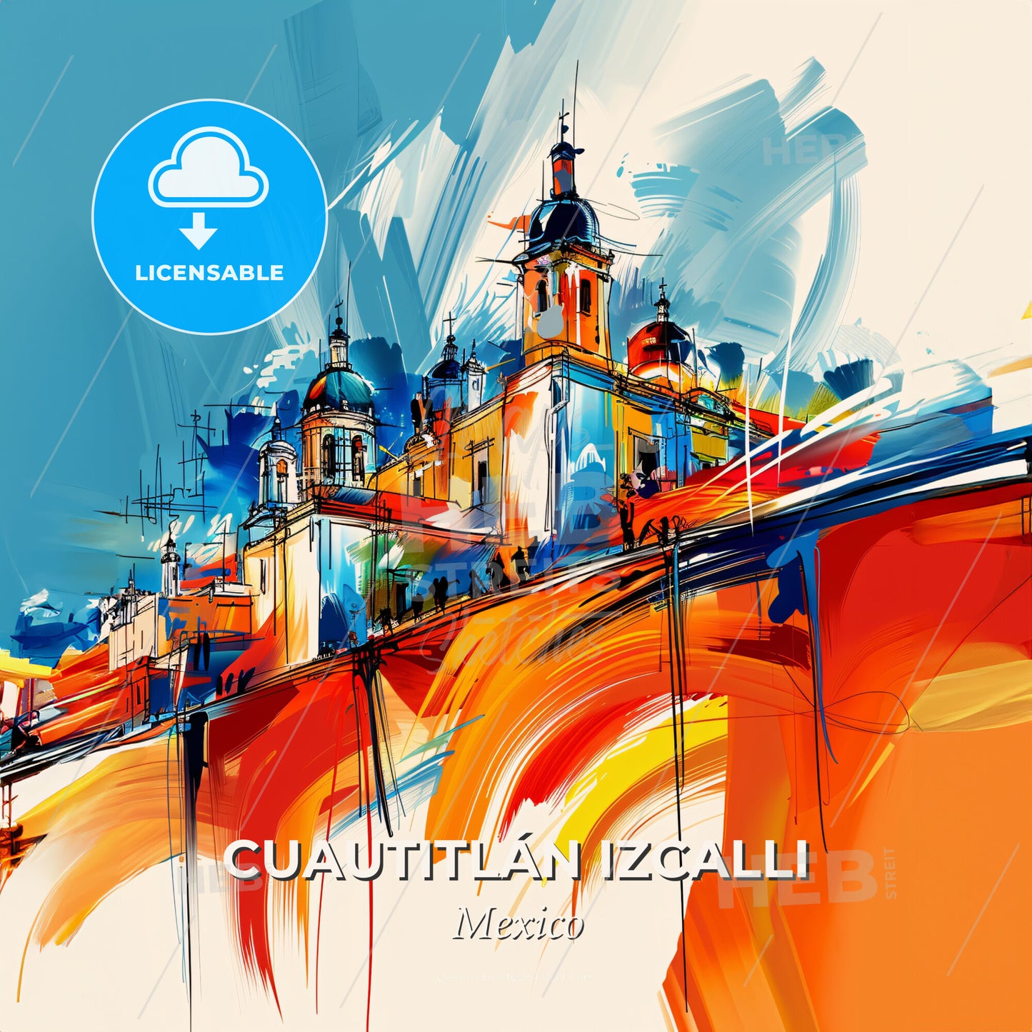 Vibrant Cuautitlán Izcalli, Mexico - A Painting Of A Building - Square format print template