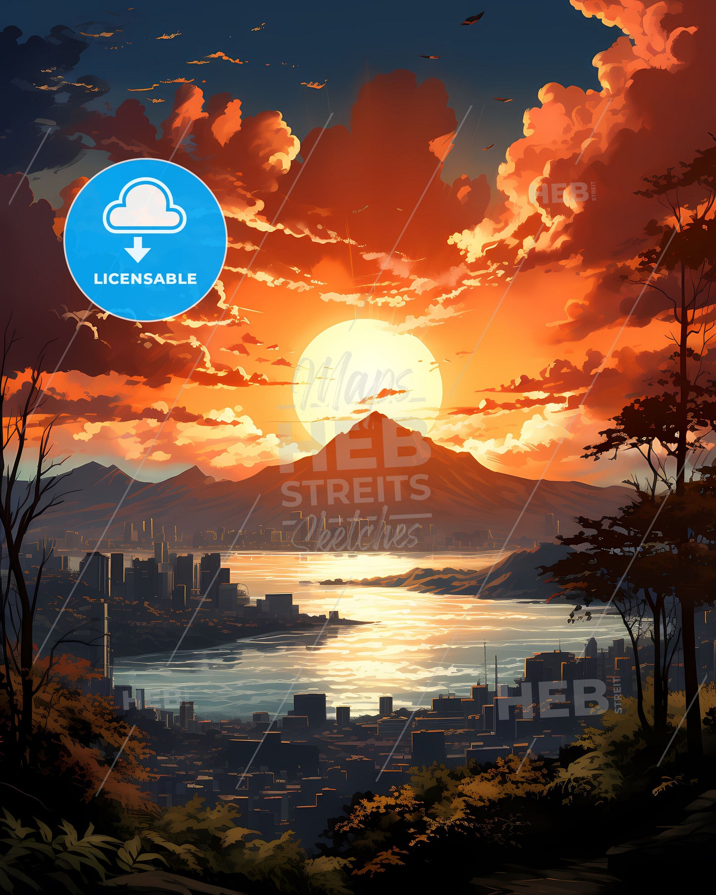 Da Nang Vietnam Skyline Painting Sunset Cityscape Modern Art Coastal Asia Urban