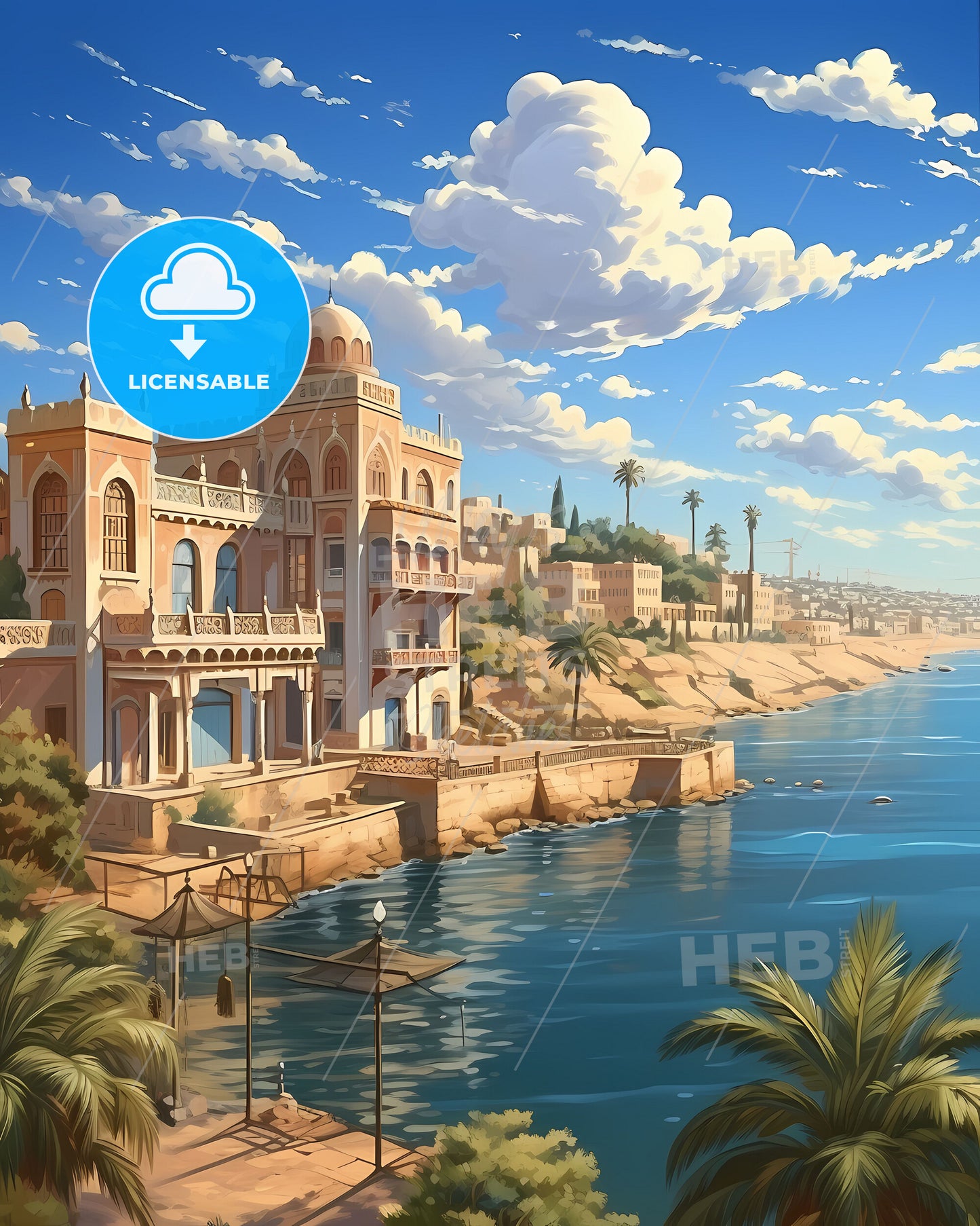 Dakar Senegal Skyline Art Painting Abstract Buildings Waterfront Architecture Cityscape Landscape Vibrant Colors