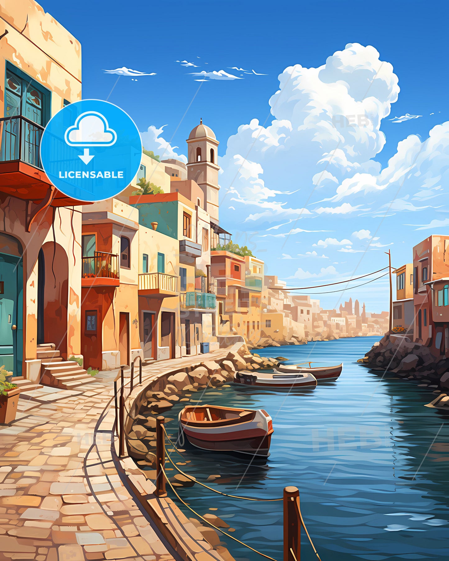 Dakar Senegal Cityscape - Boats on Colorful Waterfront Painting