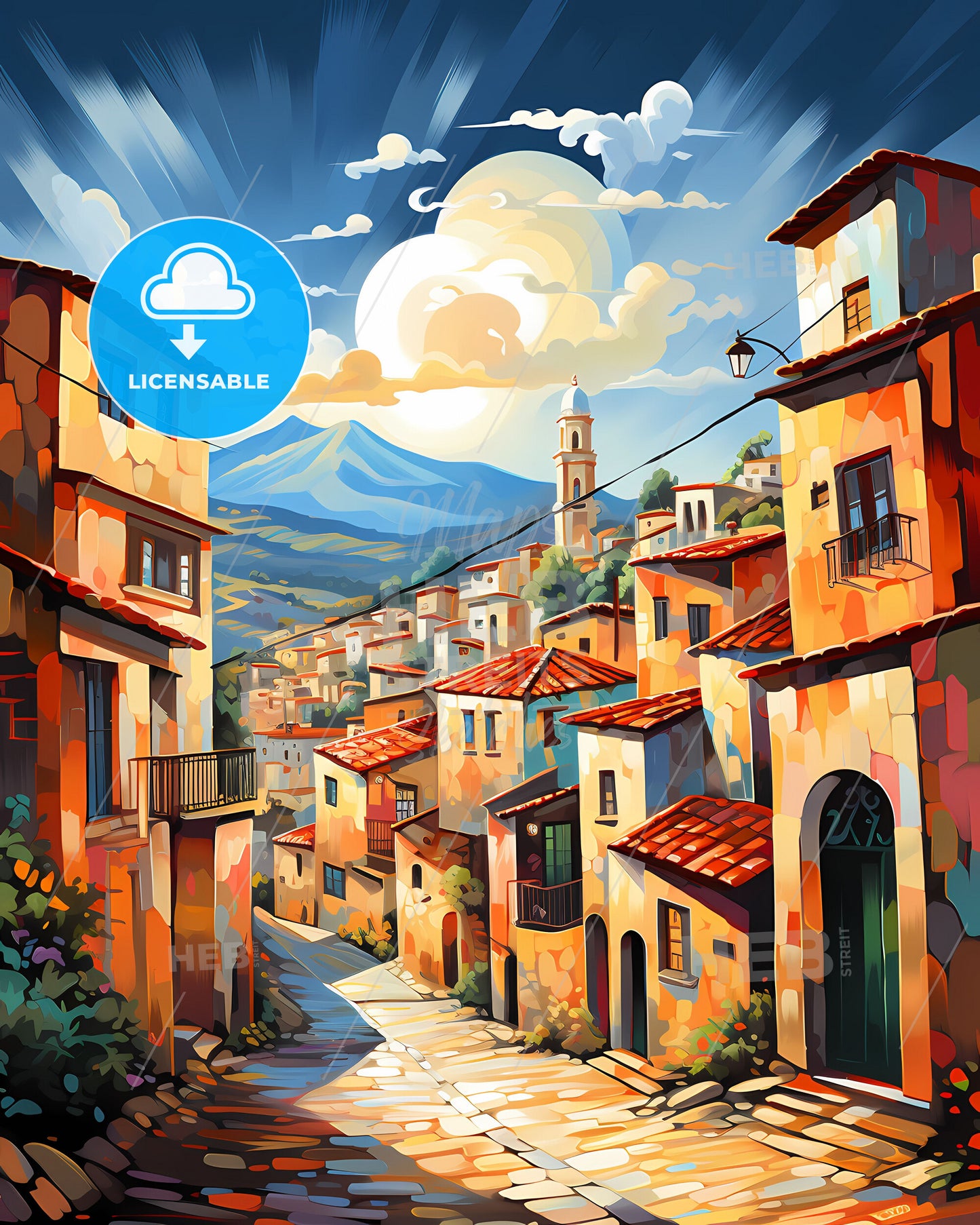 Darayya Syria Skyline - Colorful Painting of a Town