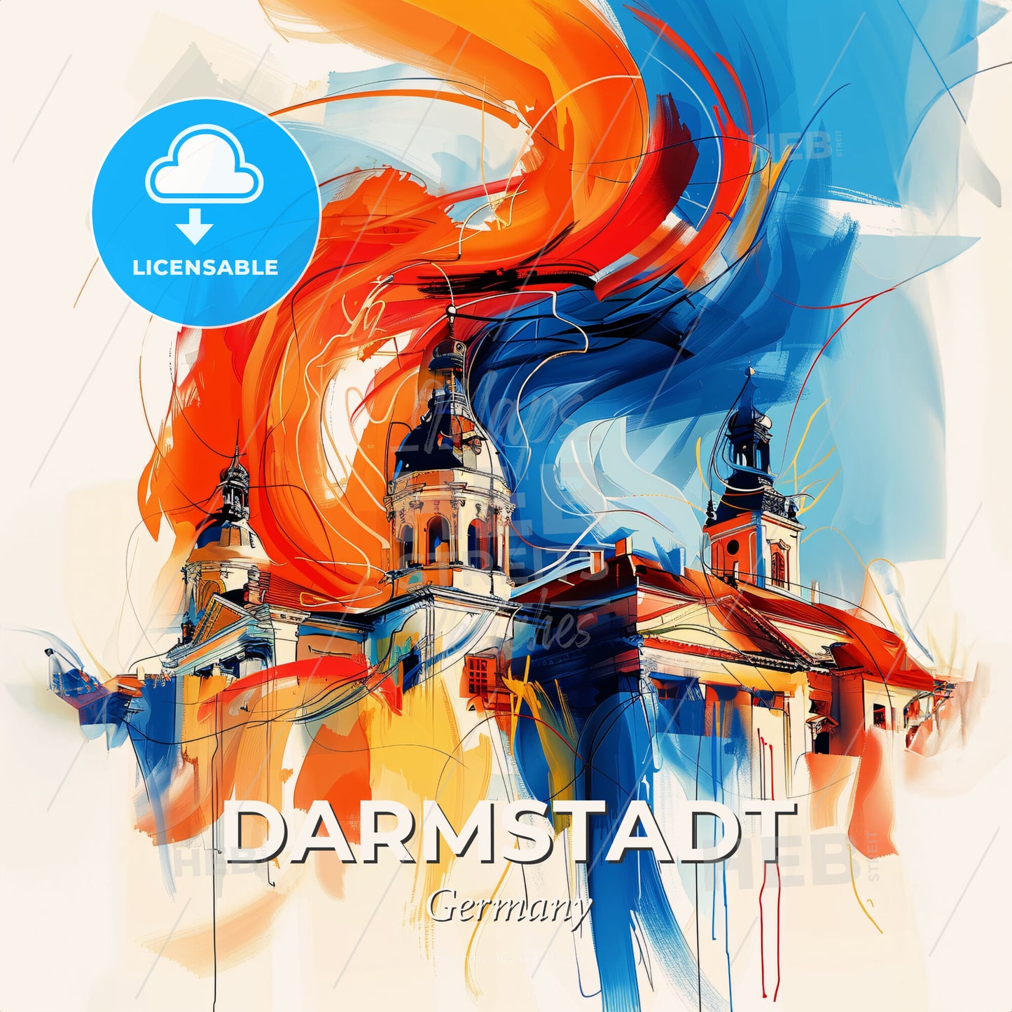 Vibrant Darmstadt, Germany - A Painting Of A Building With Colorful Paint - Square format print template