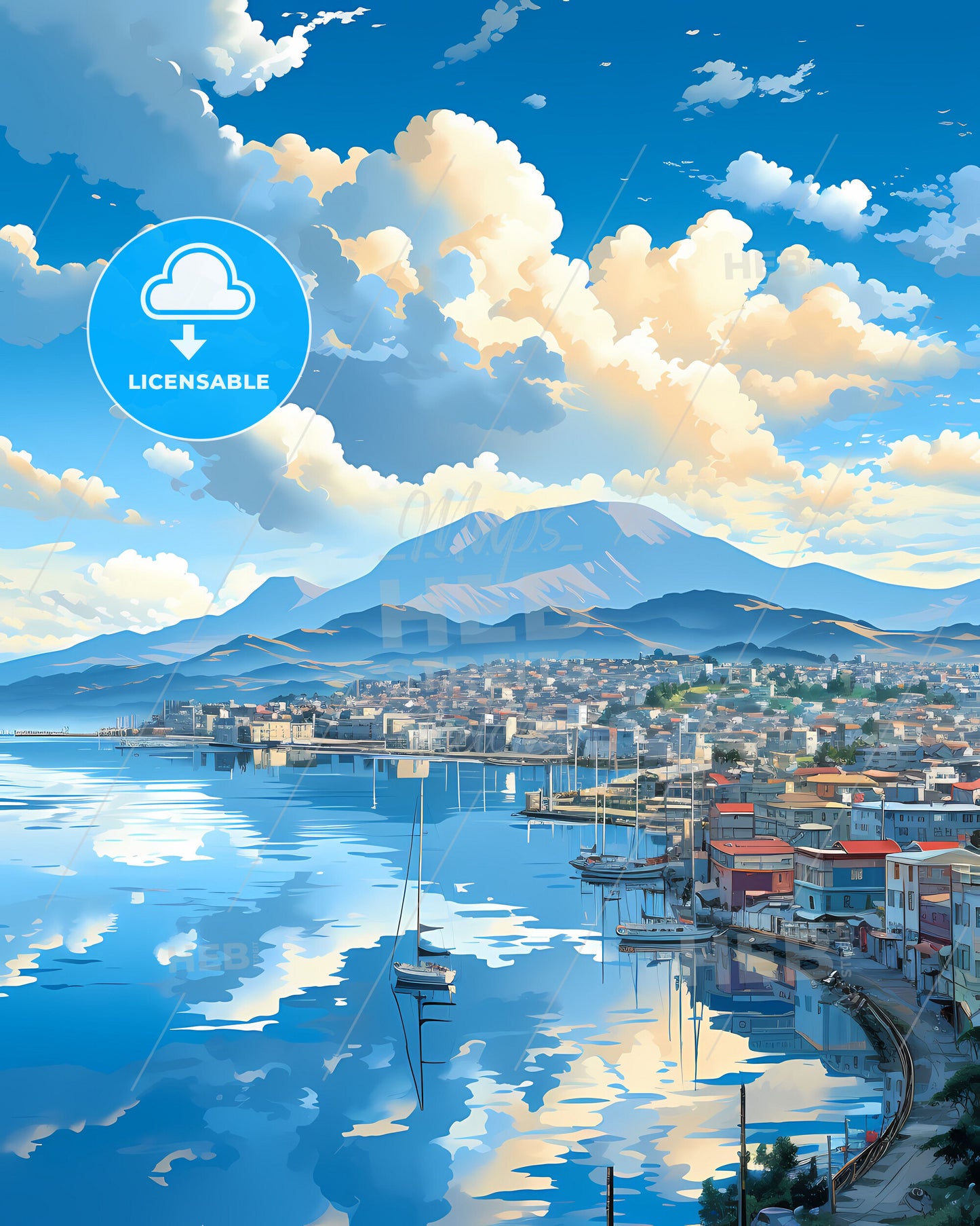 Artistic City Skyline of Dasmariñas Philippines Seascape Cityscape Vivid Color Painting