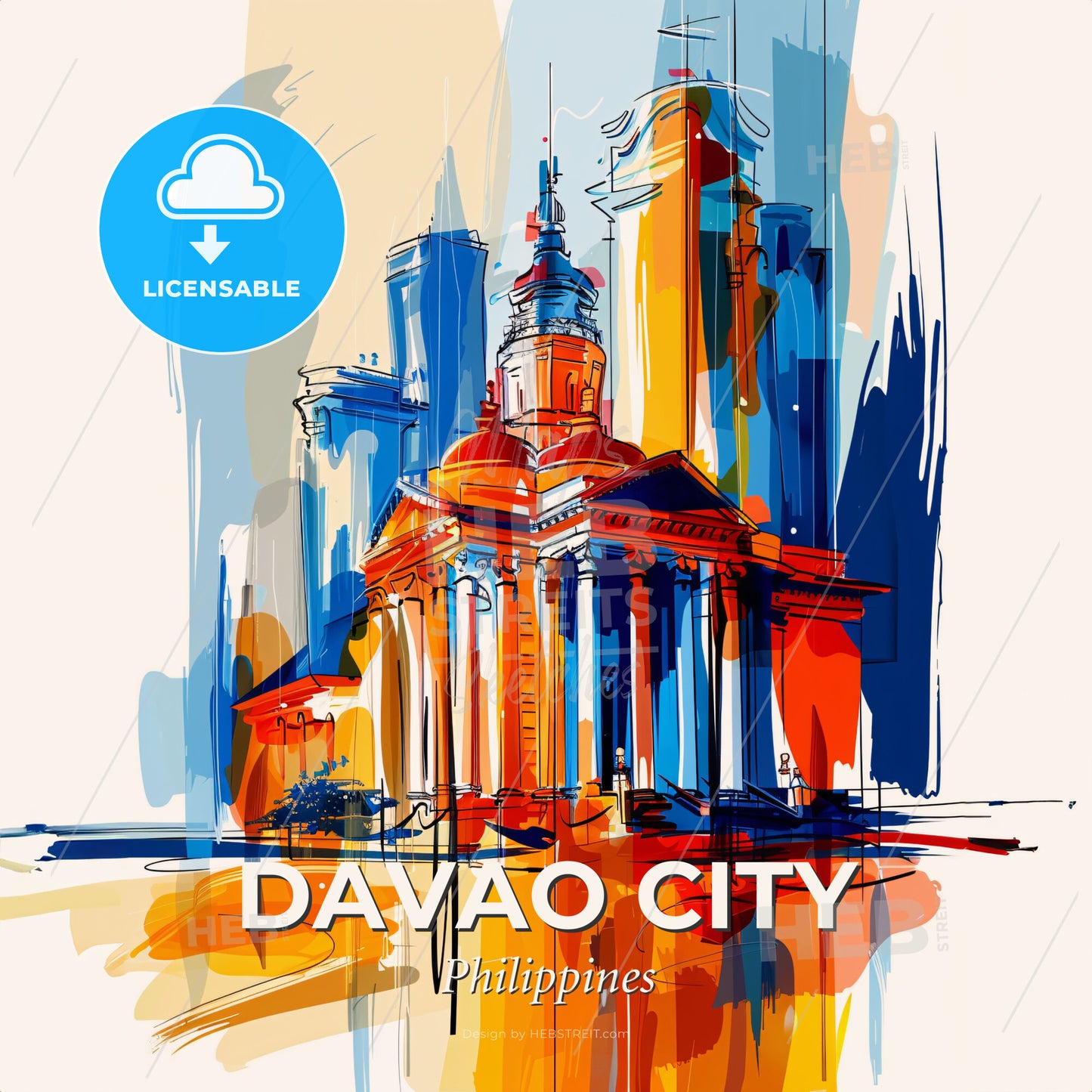 Vibrant Davao City, Philippines - A Drawing Of A Building With Columns And A Dome - Square format print template