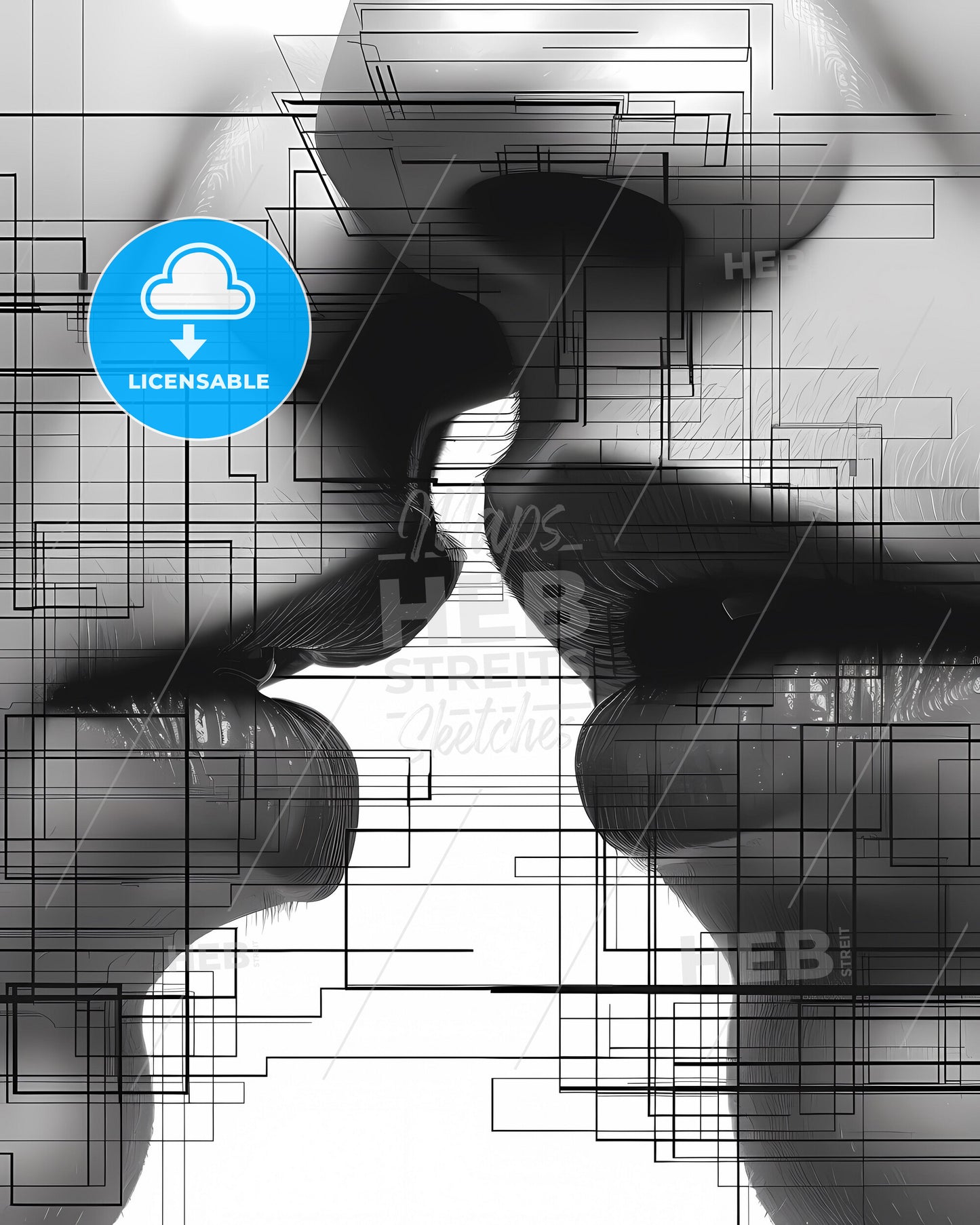 Vibrant, High Fashion Fractal Split Art: Minimalist Line Drawing Showcasing Dynamic Painting & Artistic Style.