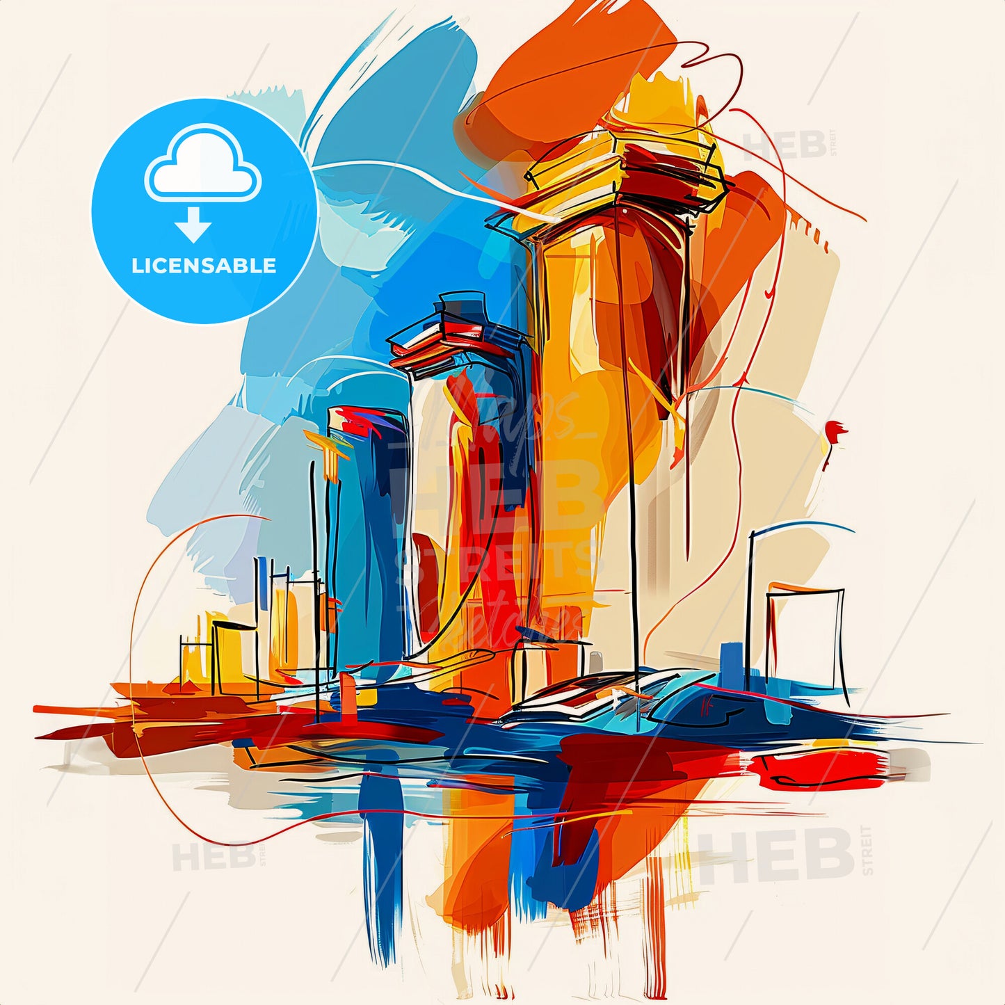 Vibrant Deir Ez-Zor, Syria - A Colorful Cityscape With Buildings And A Reflection