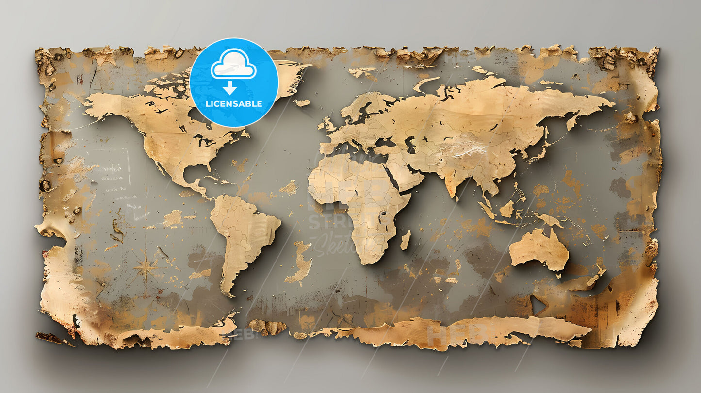 Vibrant Art World Map Painting on Gray Background for Decor and Travel Inspiration