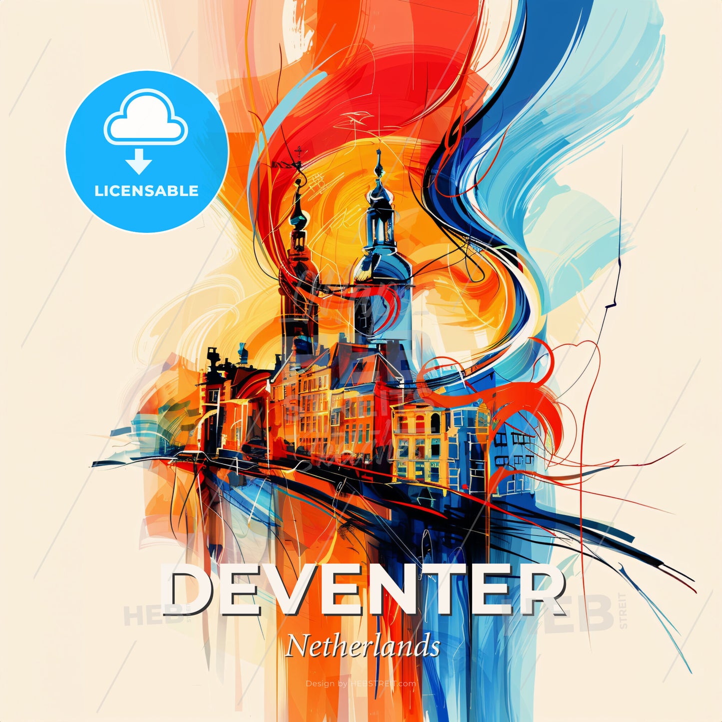 Vibrant Deventer, Netherlands - A Colorful Painting Of A Building - Square format print template