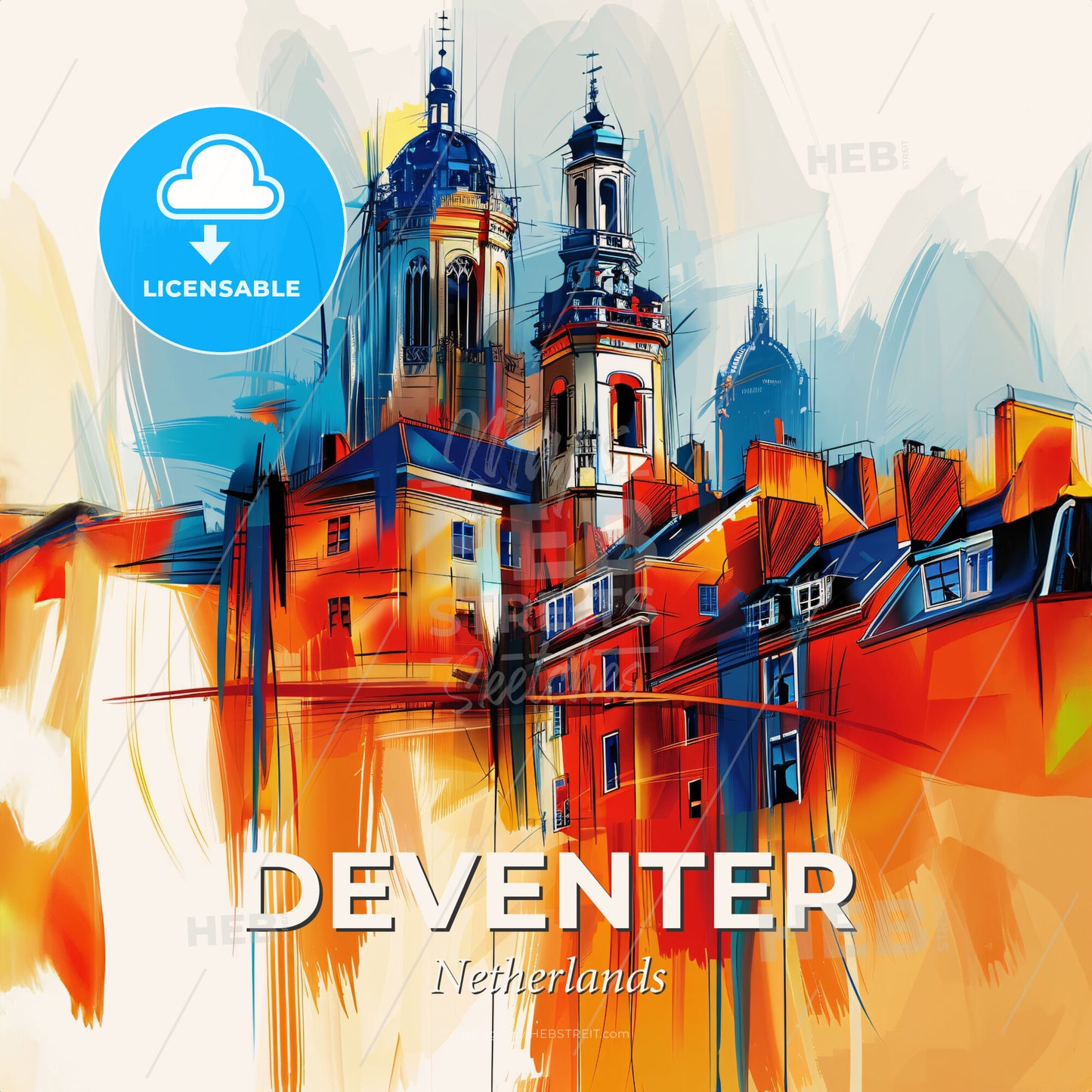 Vibrant Deventer, Netherlands - A Painting Of A Building - Square format print template