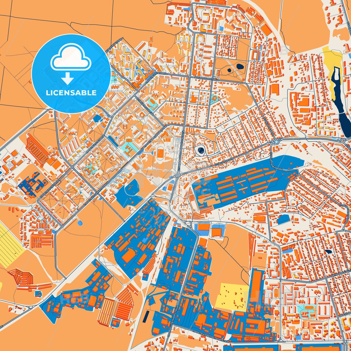 Colorful Dimitrovgrad Street Map with Labels and Buildings