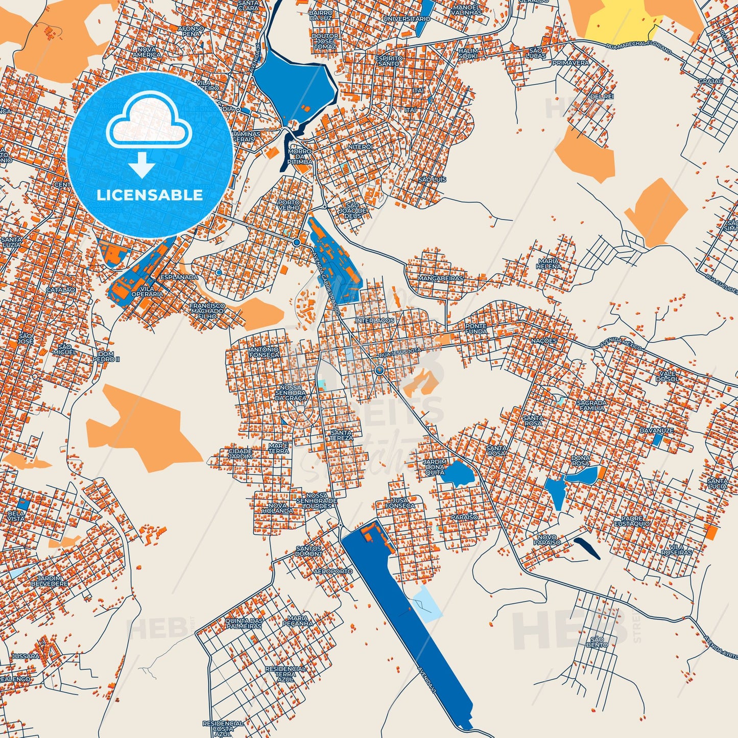Colorful Divinopolis Street Map with Labels and Buildings