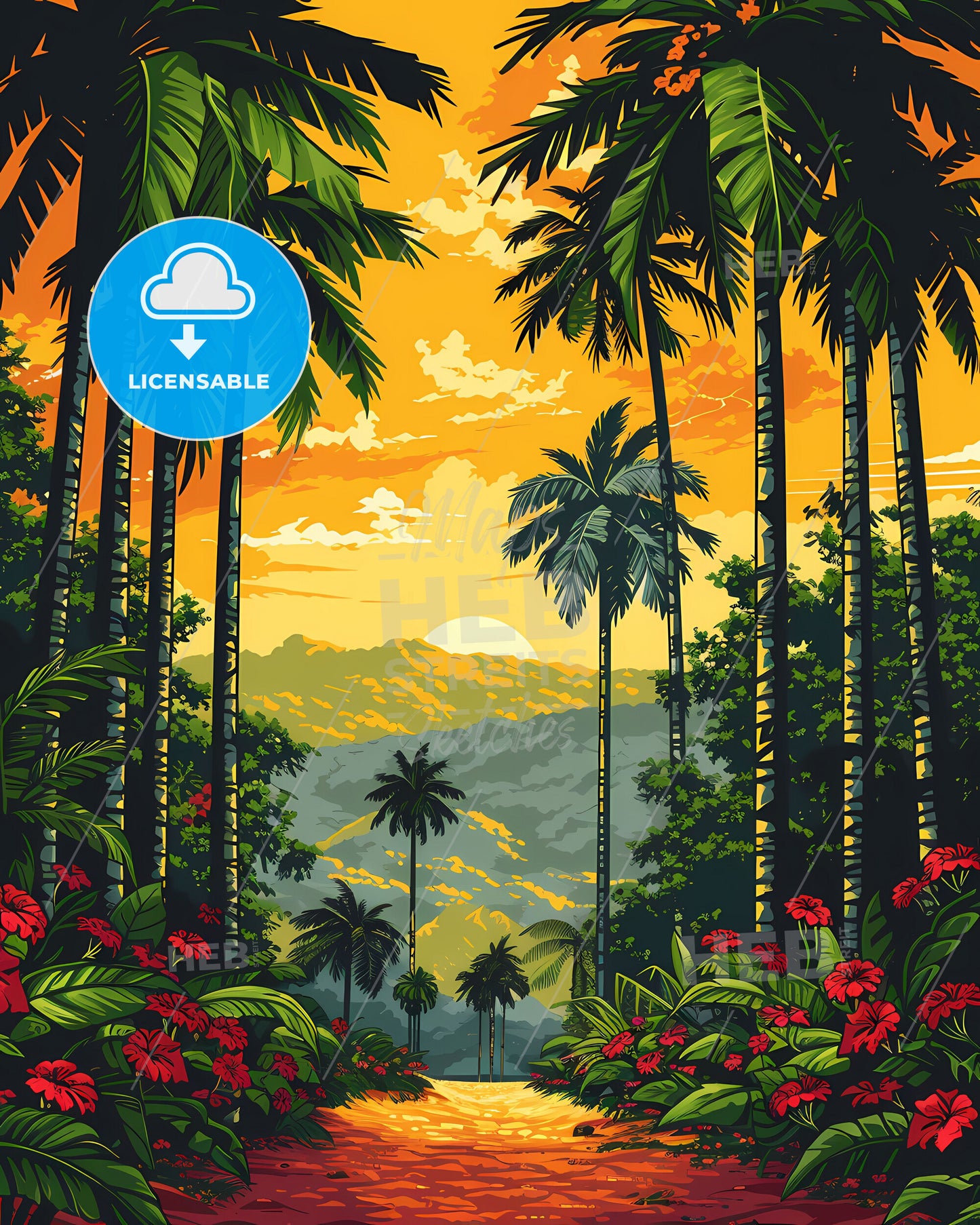 Dominica Tropical Forest Painting, Caribbean Rainforest Art, Nature Artwork, Tropical Landscape