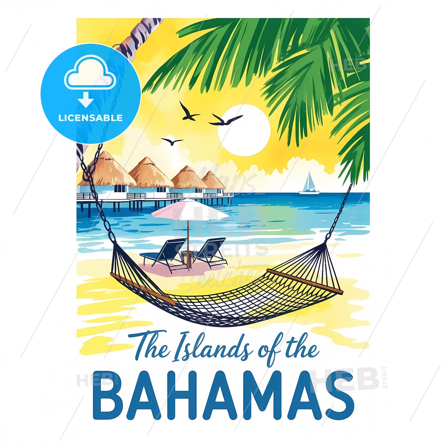 Dreamy Bahamas Paradise: Vintage Overwater Bungalow Escape Print
