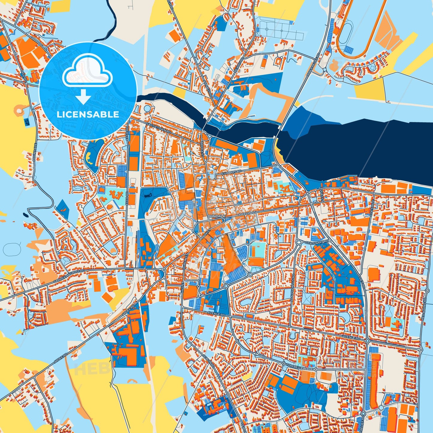 Colorful Dundalk Street Map with Labels and Buildings