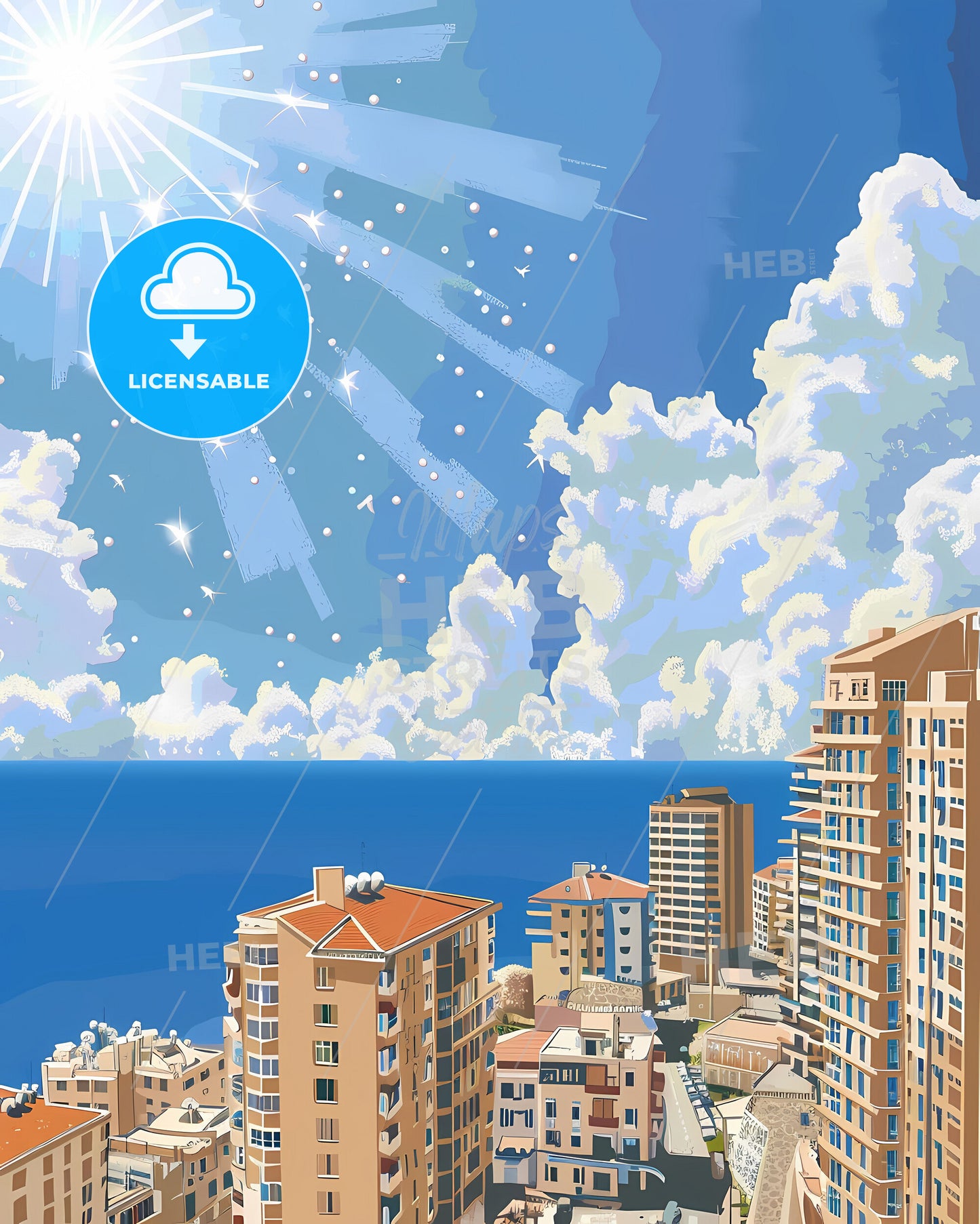 Albania Skyline Cityscape Painting Architecture Modern Building Water Clouds