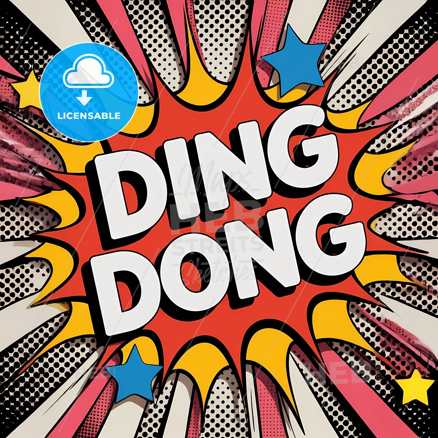 Dynamic DING DONG Burst: A Bold Comic-Style Explosion Print