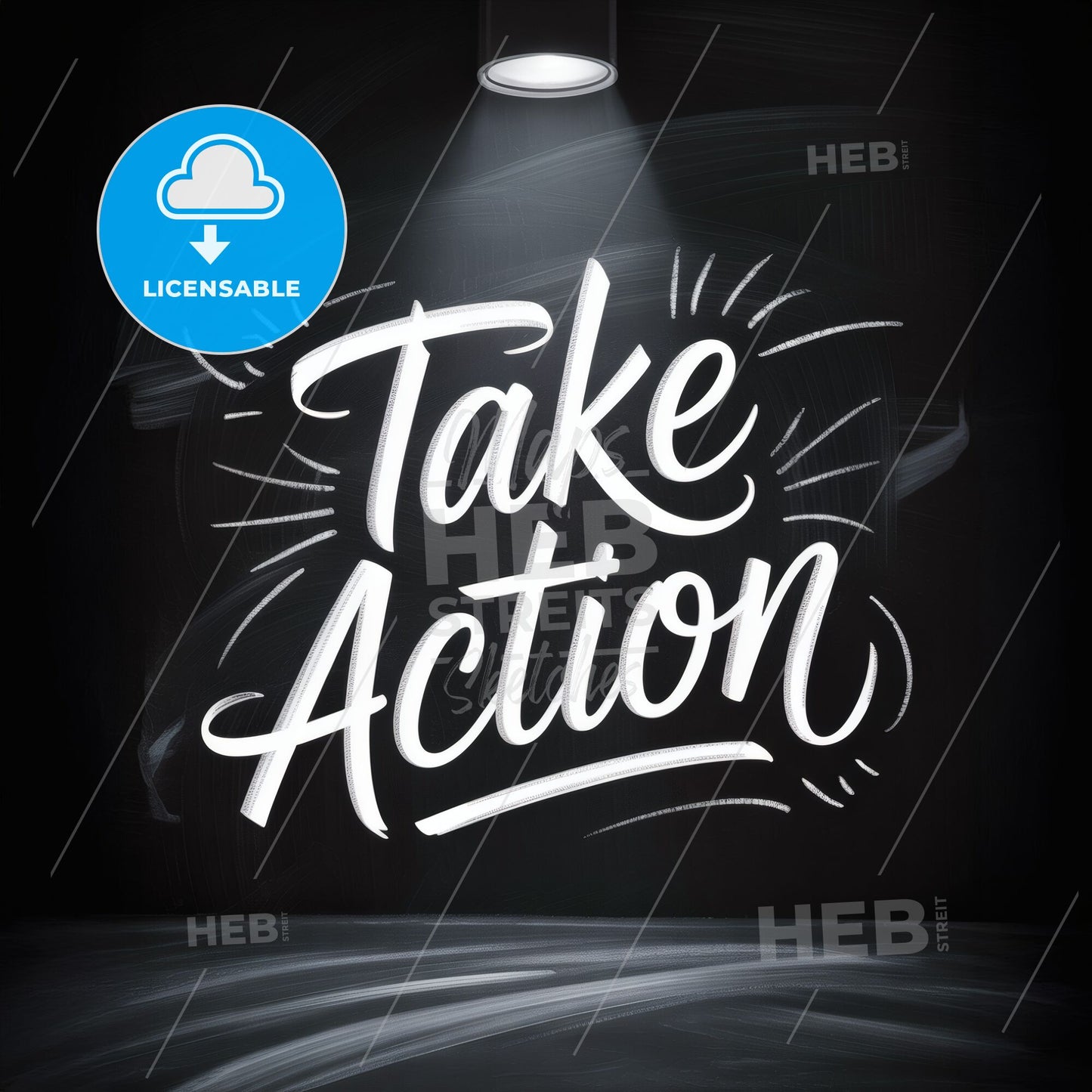 Dynamic Hand-Lettered Chalkboard Design Encouraging Action in an Inspiring, Bright Spotlight Setting.