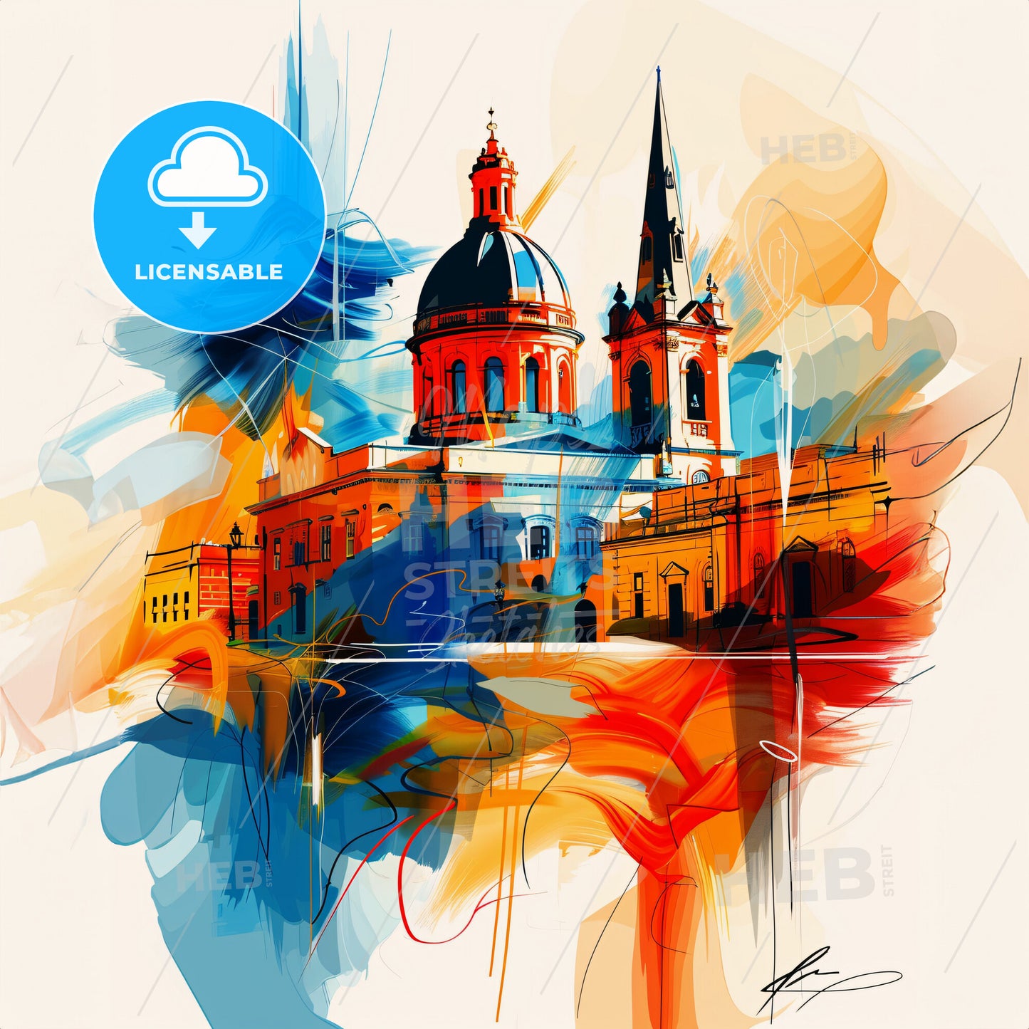 Vibrant Żebbuġ, Malta - A Painting Of A Building