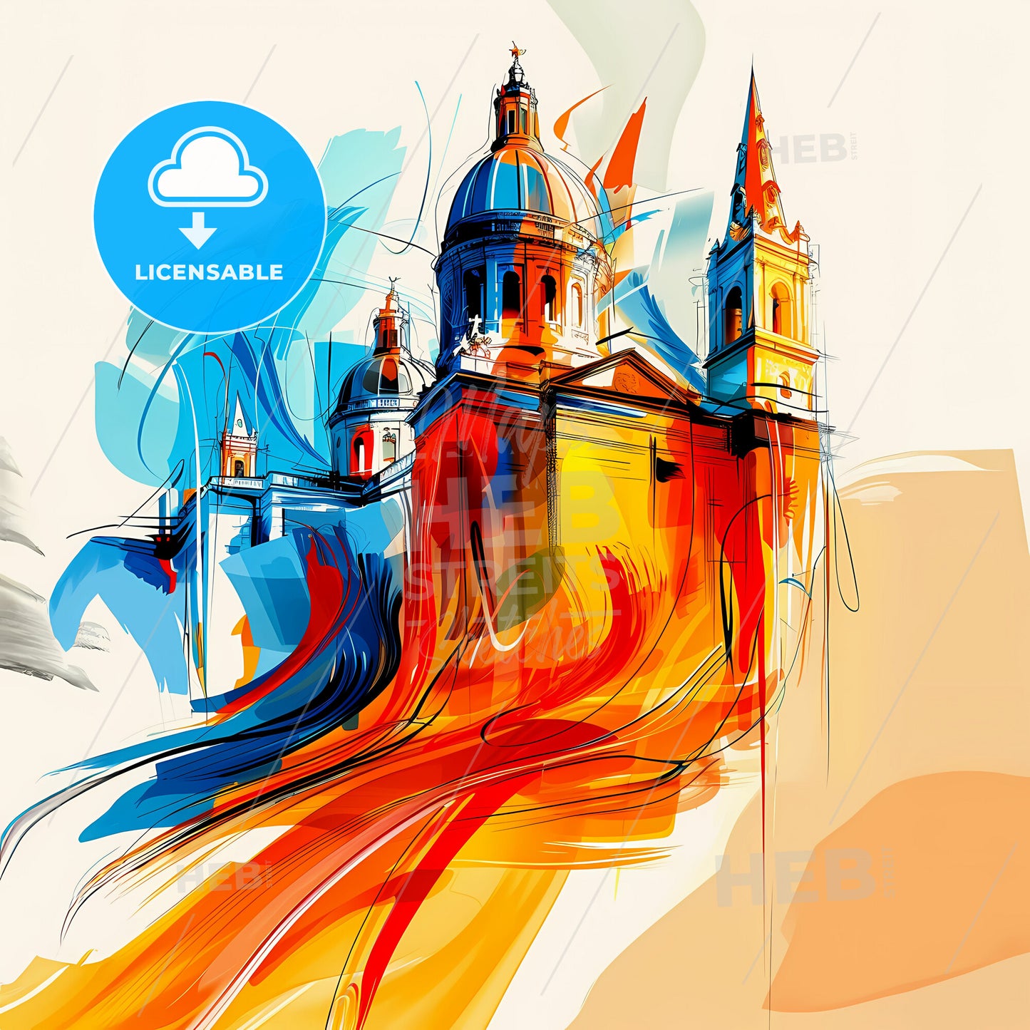 Vibrant Żebbuġ, Malta - A Colorful Drawing Of A Building