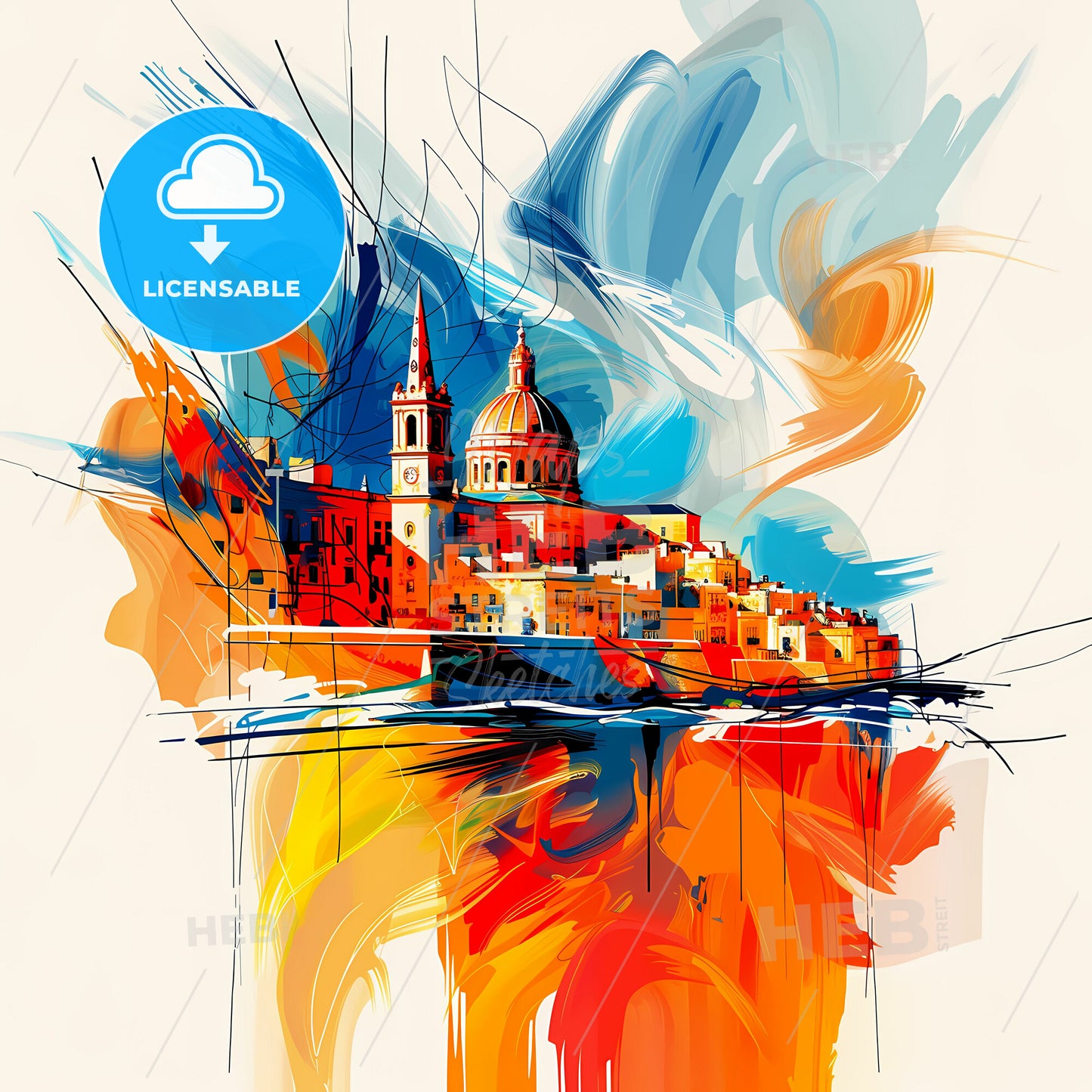 Vibrant Żebbuġ, Malta - A Colorful Painting Of A City