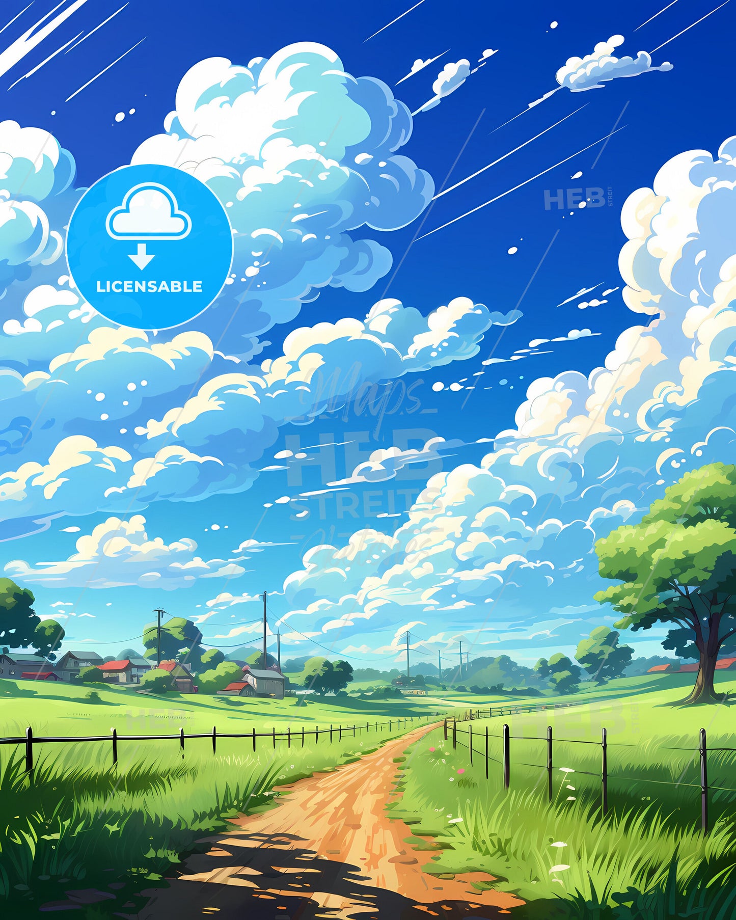 Ebute Ikorodu Nigeria Dirt Road Field Trees Fence Skyline Vibrant Painting