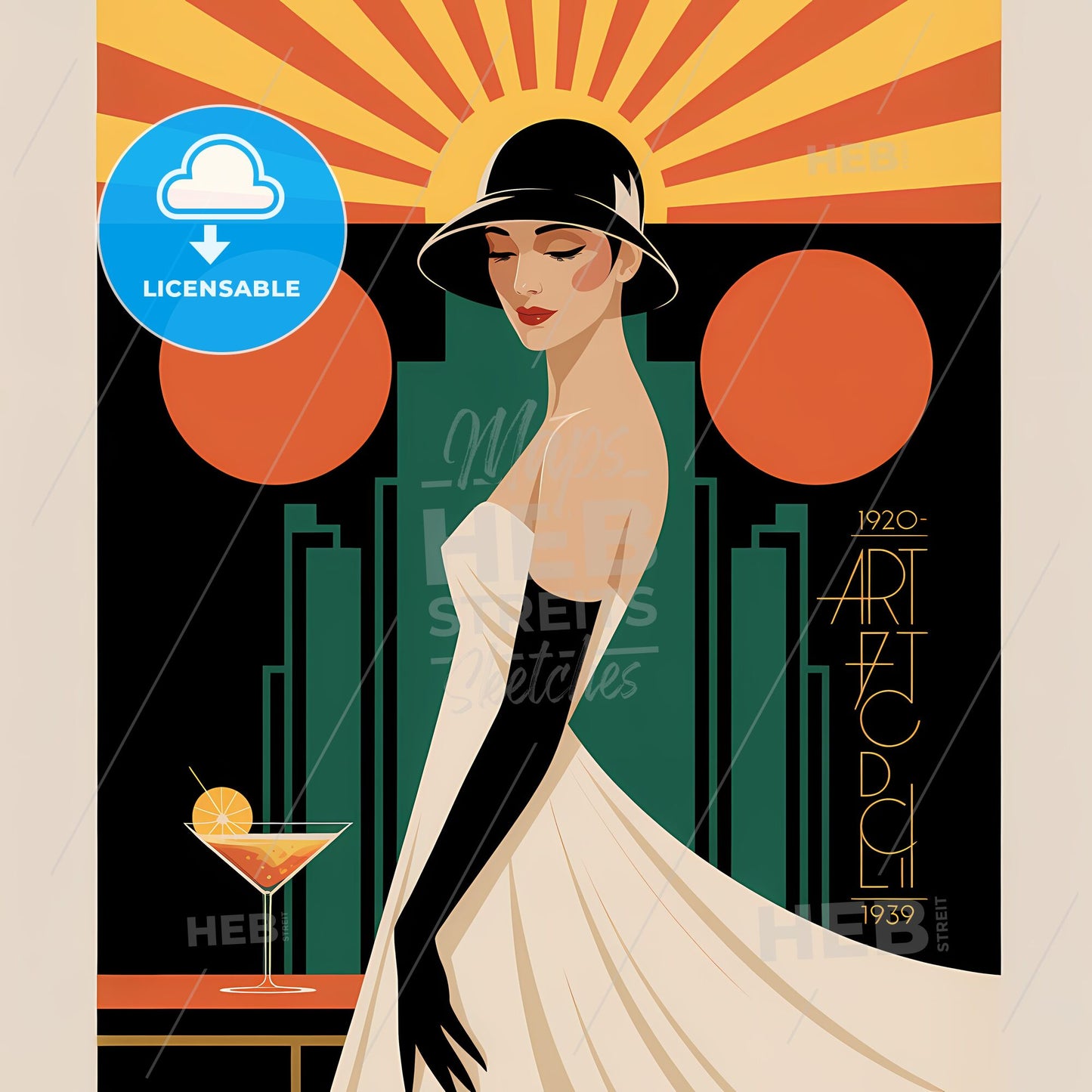Elegance of the Jazz Age: Art Deco Glamour in Bold Geometric Style