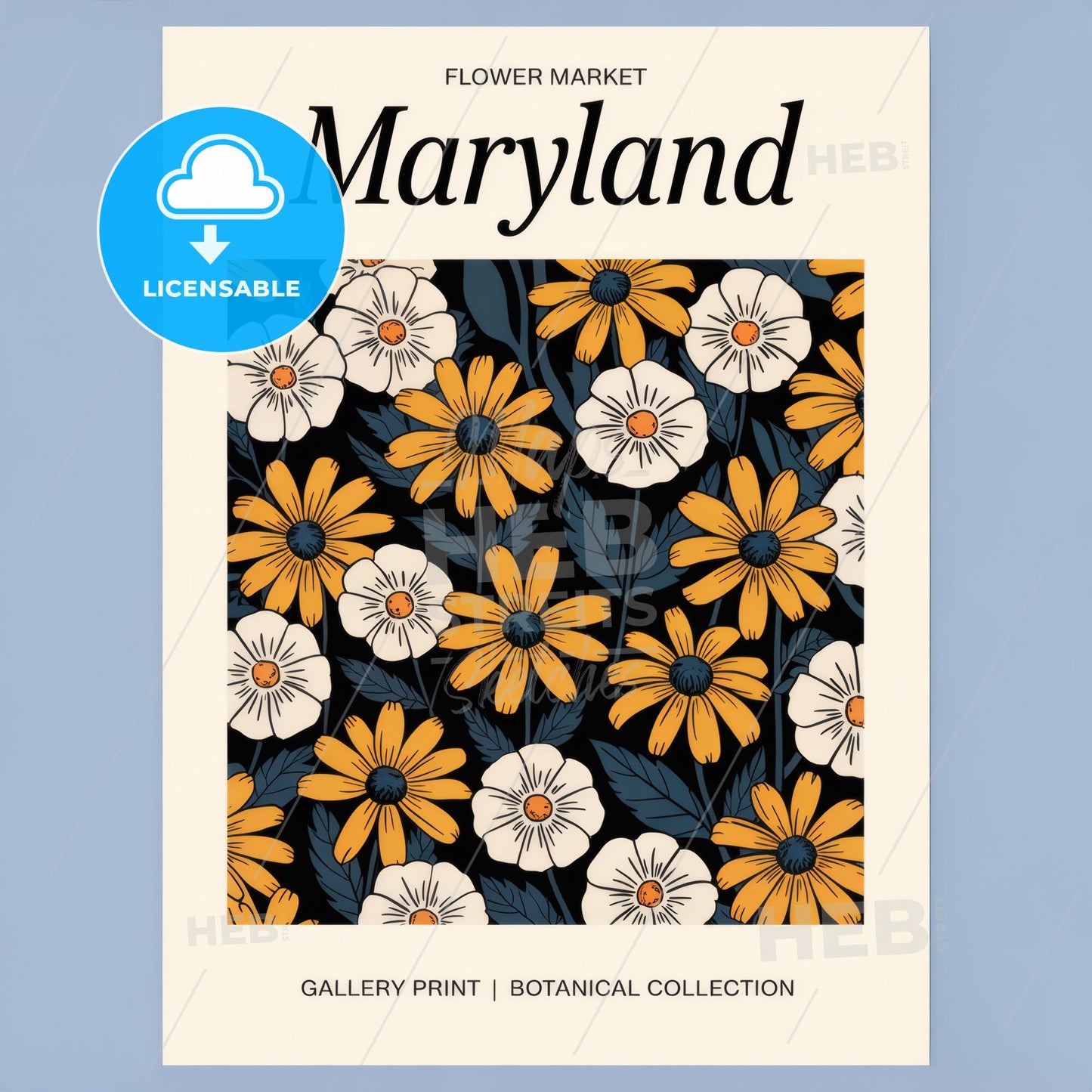 Elegant Black-Eyed Susan Botanical Art Print: Vintage Floral Market Elegance