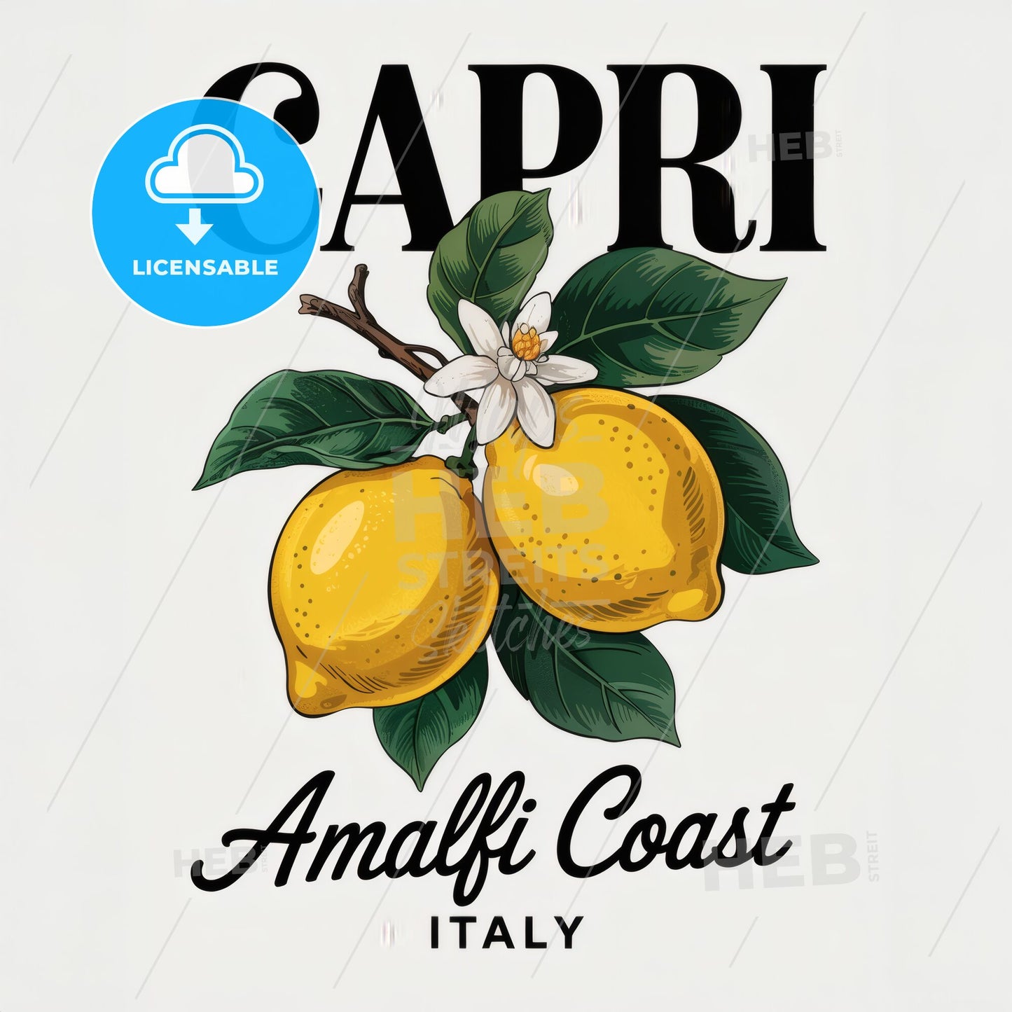 Elegant Capri Logo Print: Vibrant Lemons & Amalfi Coast Charm - Italy Decor