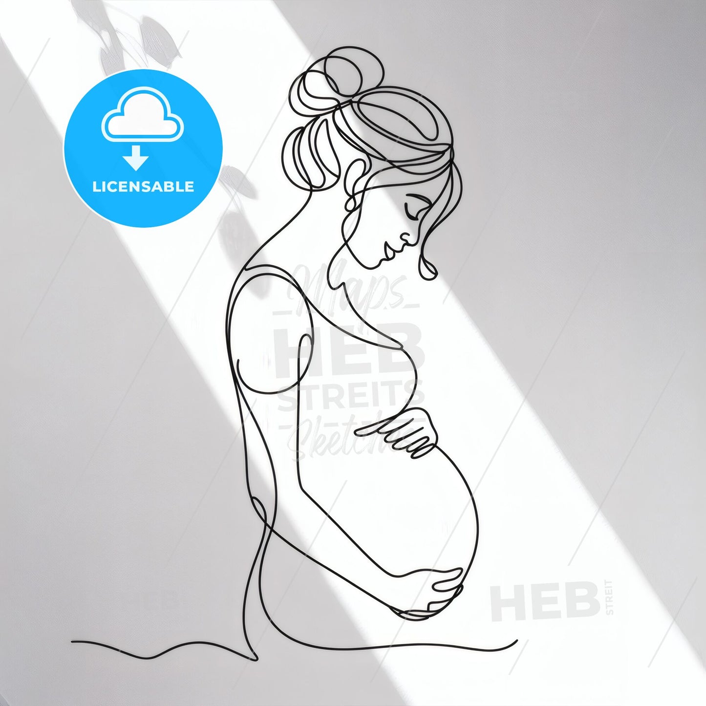 Elegant Line Art of a Pregnant Woman Embracing Motherhood in Soft Light