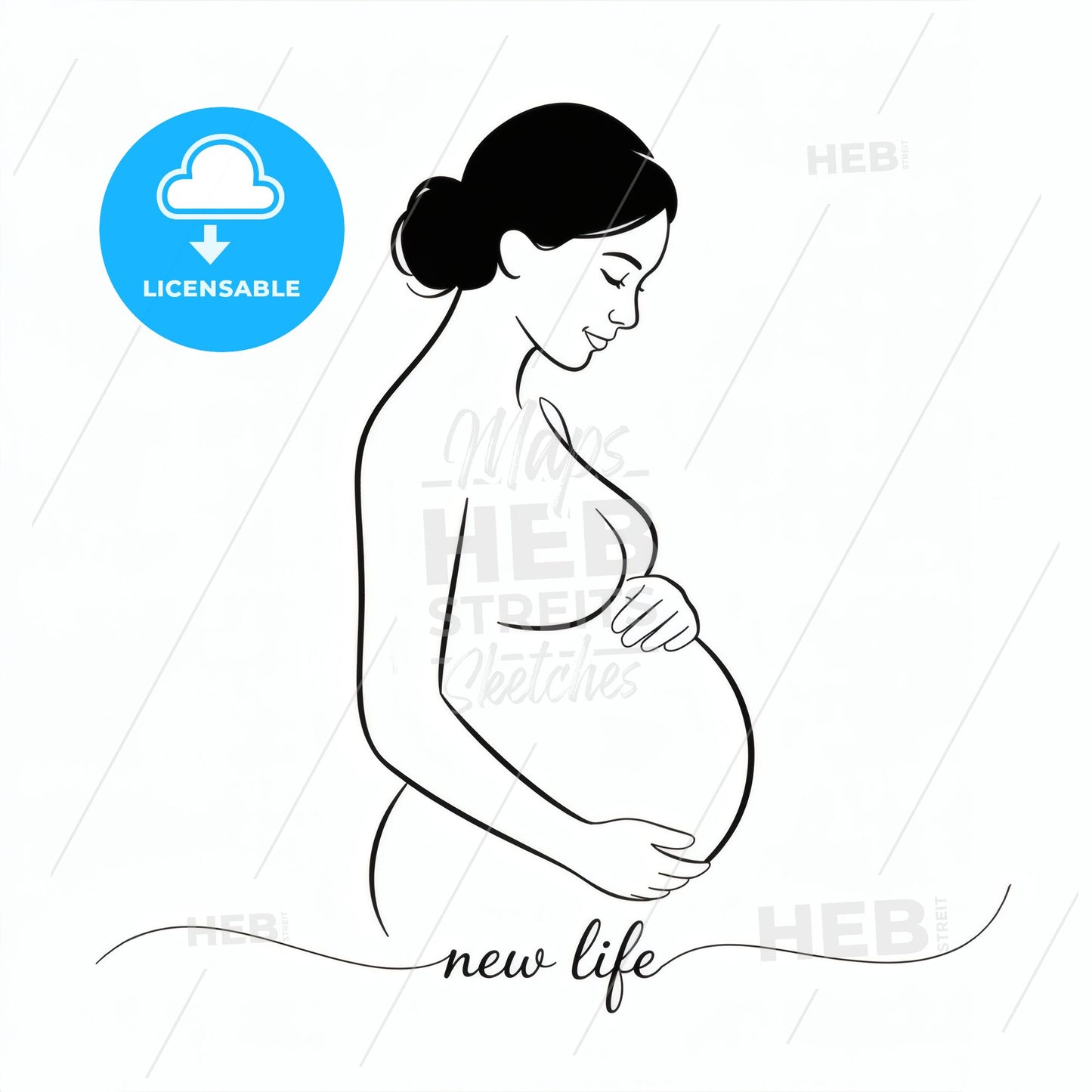 Elegant Line Art of a Pregnant Woman Embracing New Life and Motherhood