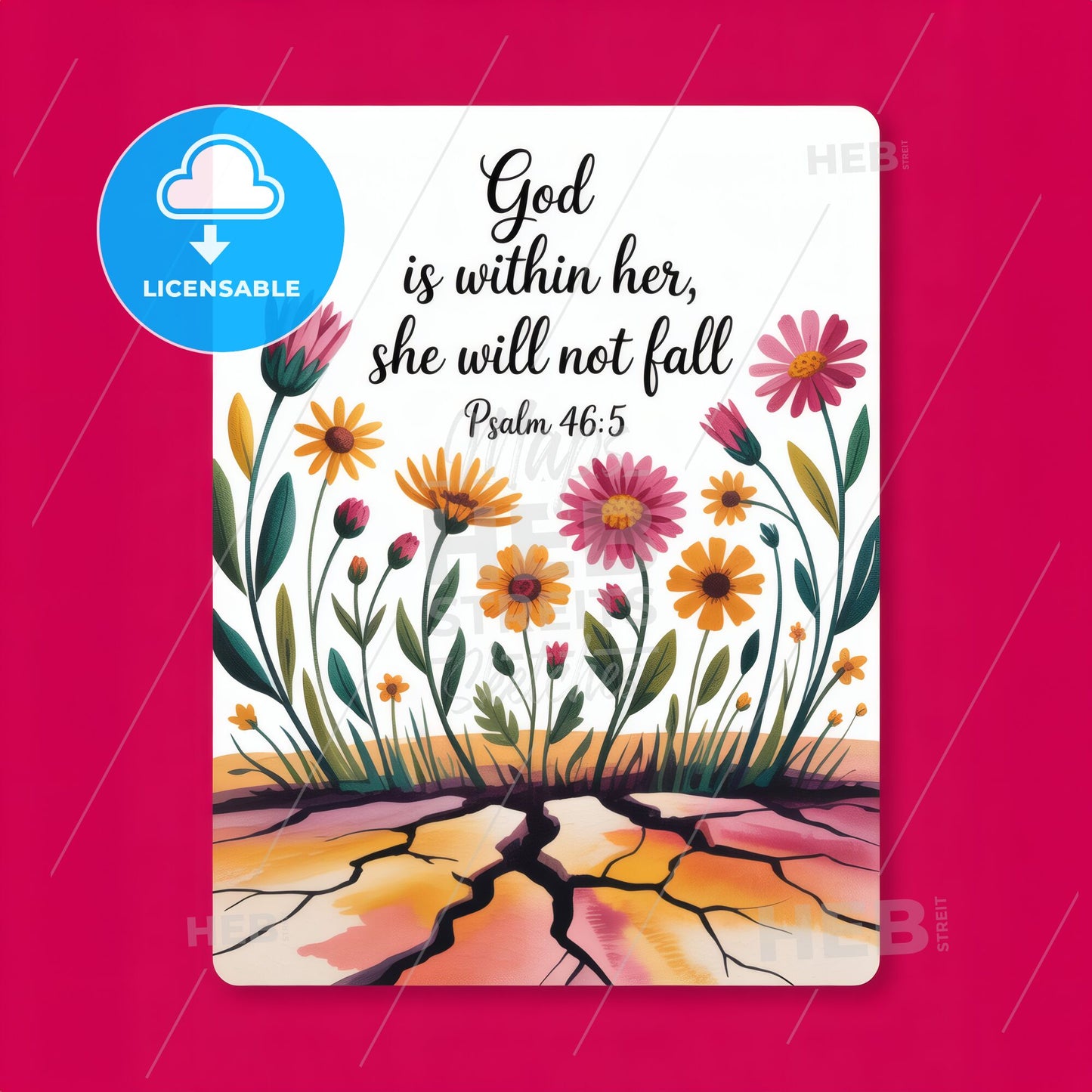 Empowering Floral Design Featuring Inspiring Quote from Psalm 46:5 on Vibrant Background.